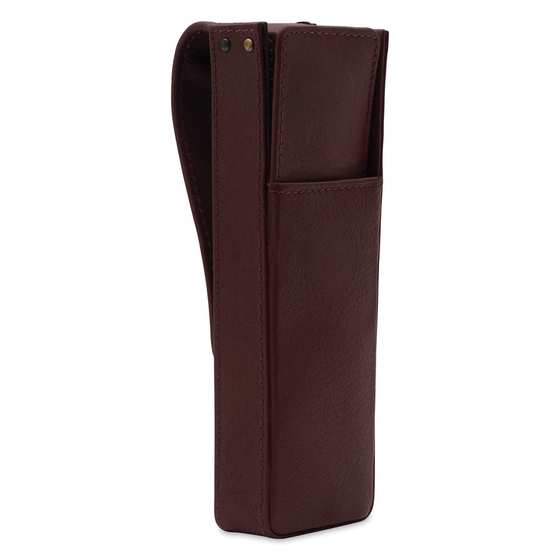 Girologio 2 Leather Pen Case - Antique Brown, side of the case and open