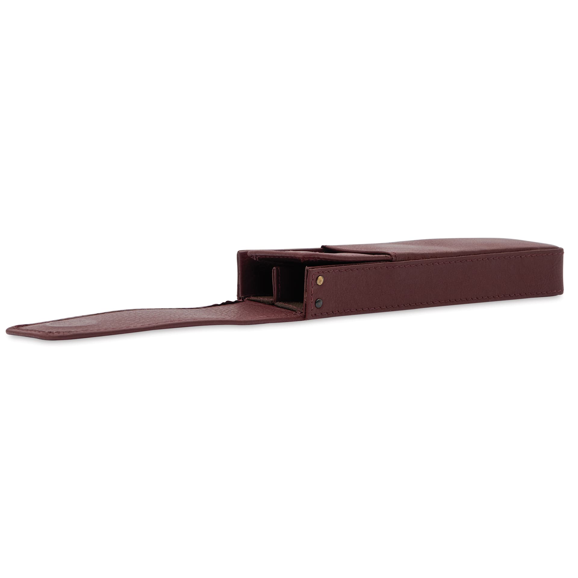 Girologio 2 Leather Pen Case - Antique Brown, laid flat and open