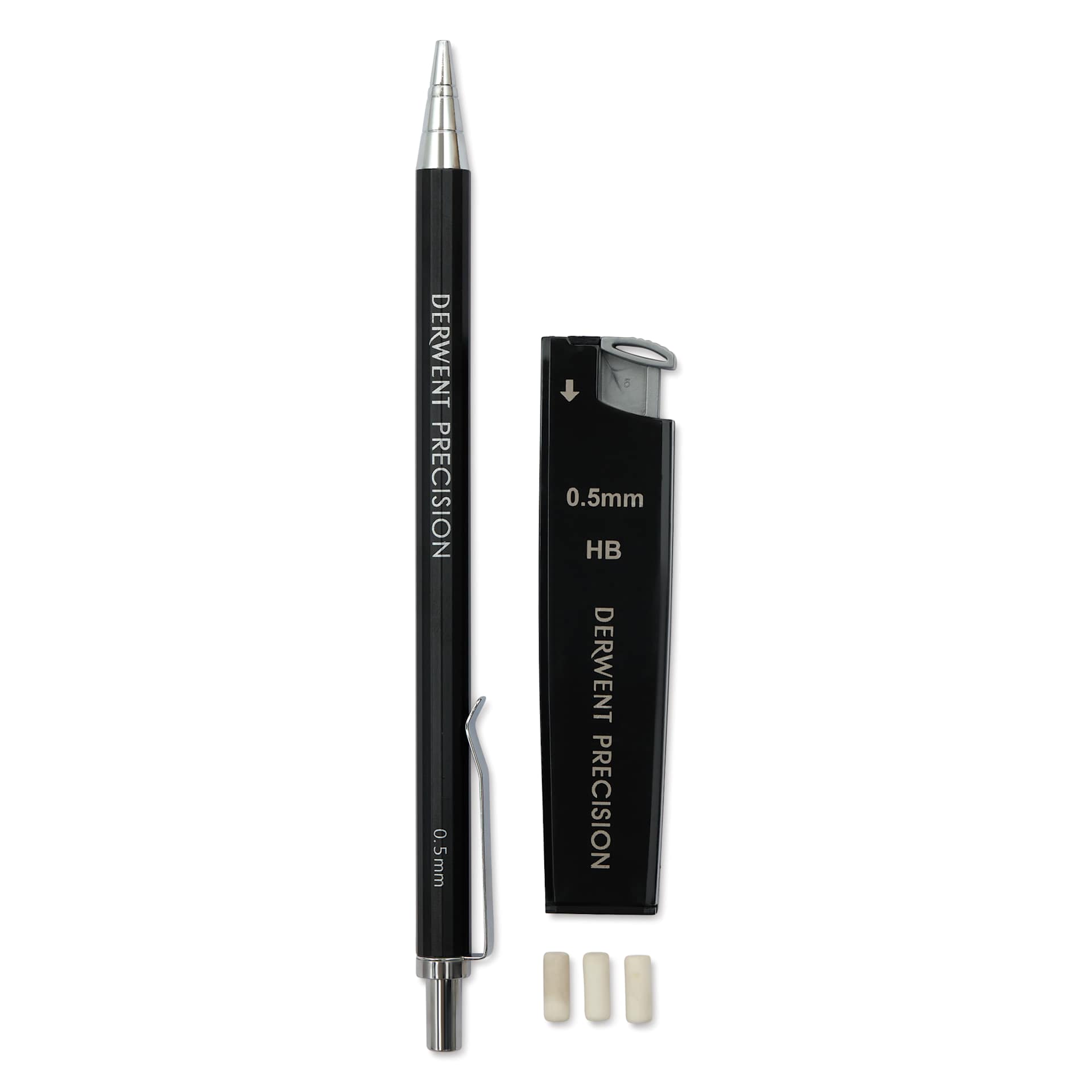 Derwent Precision Mechanical Pencil - Set of 5, contents laid out