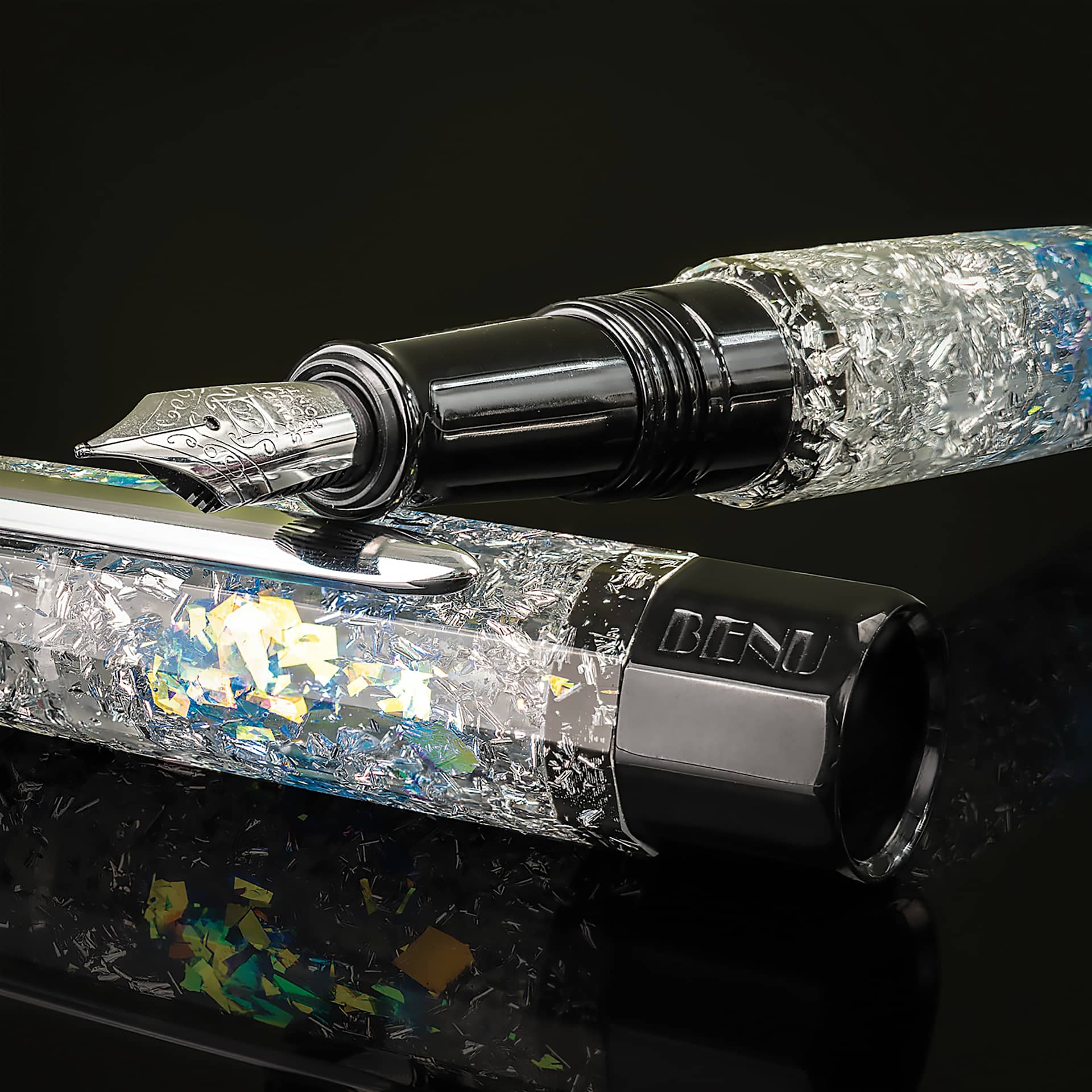 Benu Euphoria Fountain Pen - Vodka on the Rocks, close-up of the nib (image shows a different size nib)