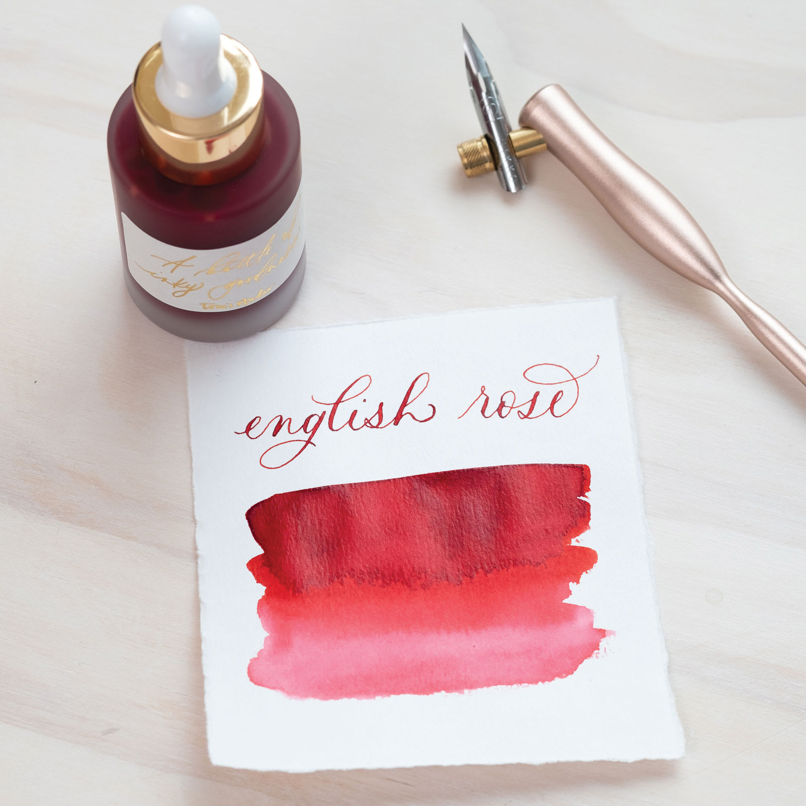 Tom's Studio Calligraphy Ink - English Rose, 30 ml bottle and swatch - pen not included 