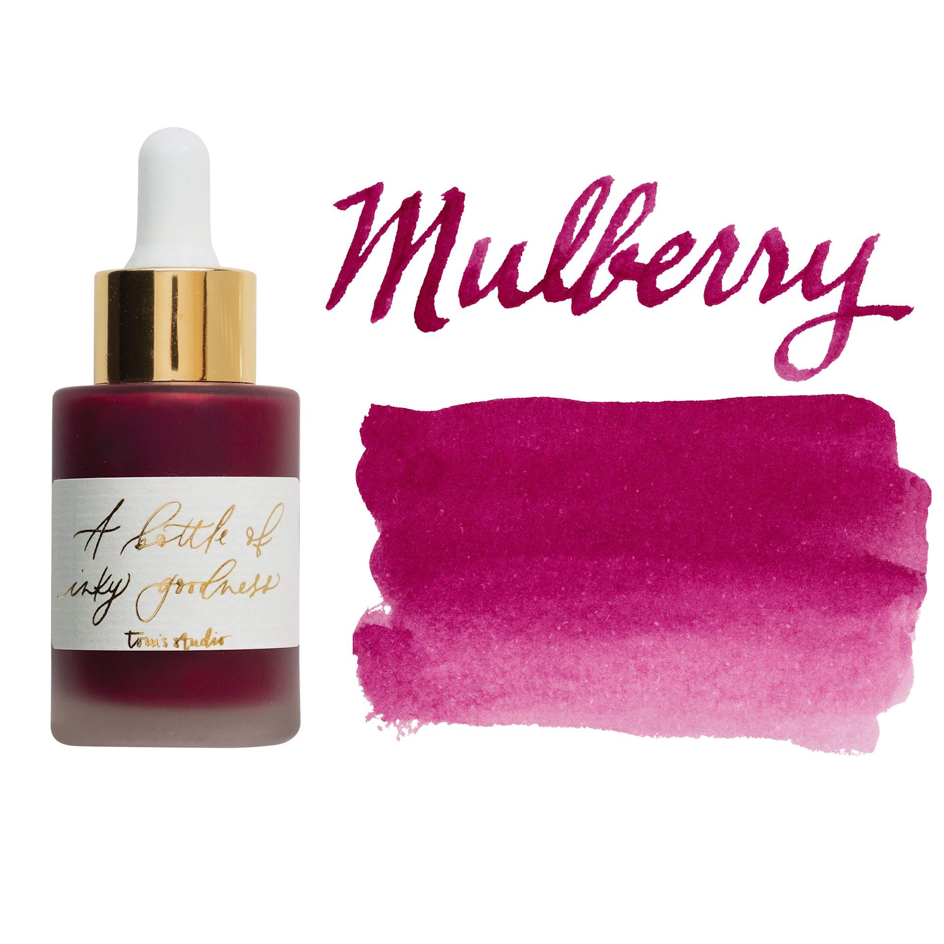 Tom's Studio Calligraphy Ink - Mulberry, 30 ml bottle with swatch
