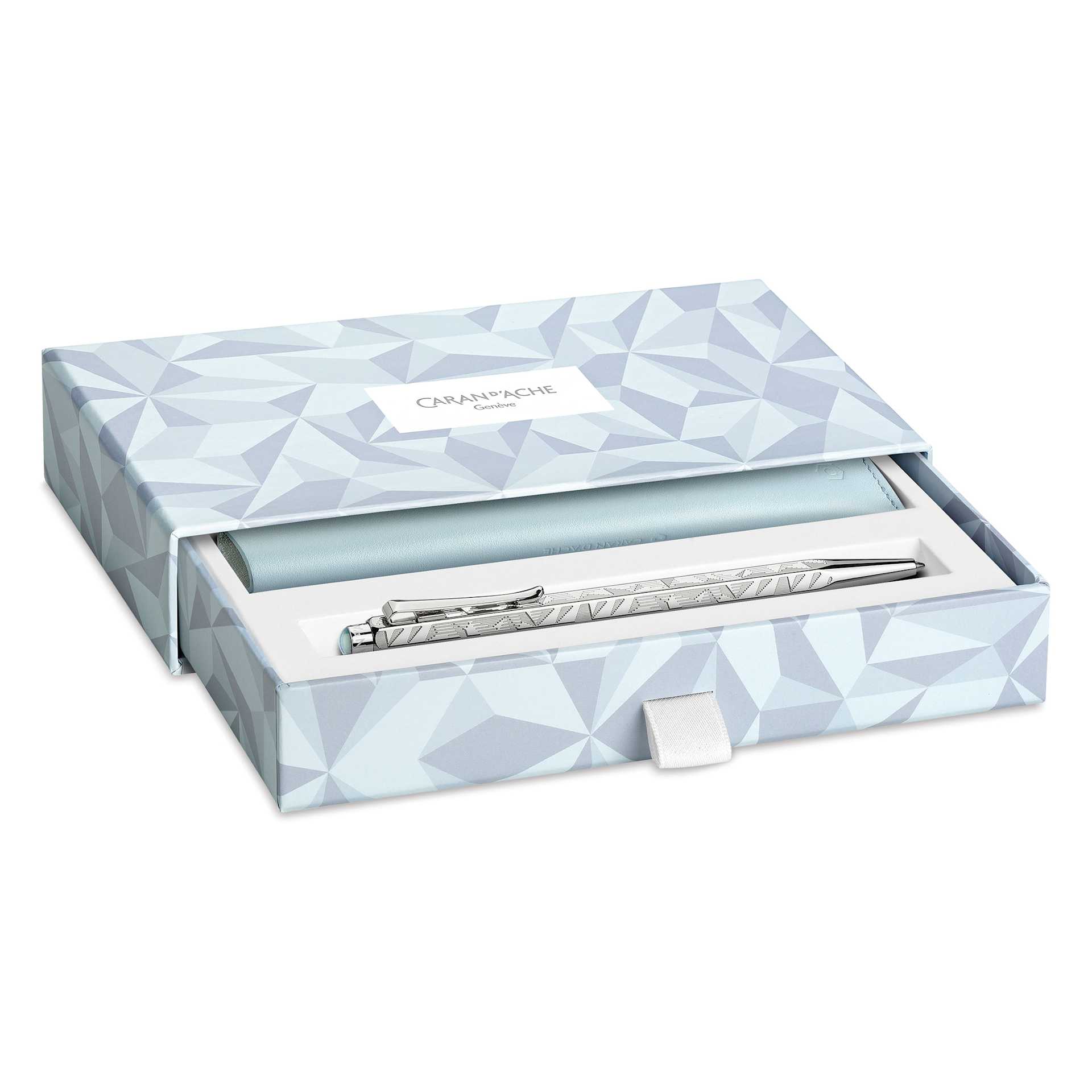 Caran d’Ache Alpine Frost Special Edition Ecridor Ballpoint Pen and Leather Case Set, open box
