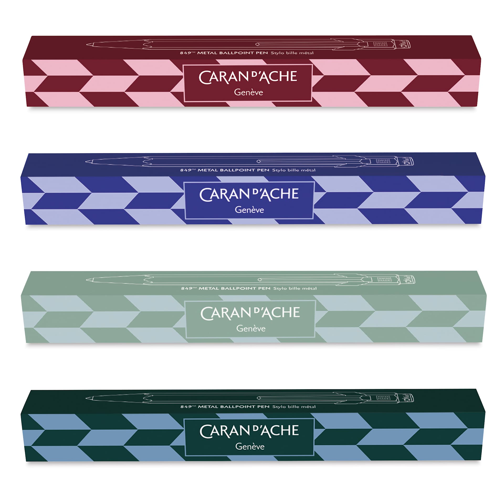 Caran d'Ache Special Edition Mosaic 849 Ballpoint Pens, packaging of available colors