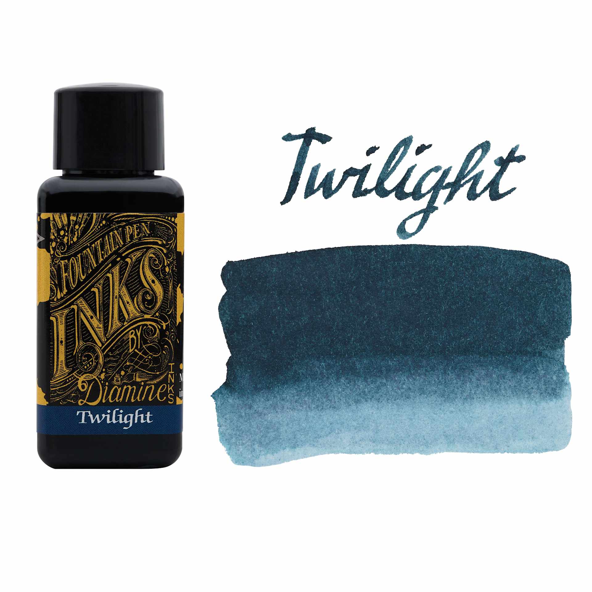 Diamine Fountain Pen Ink - Twilight, 30 ml bottle with swatch