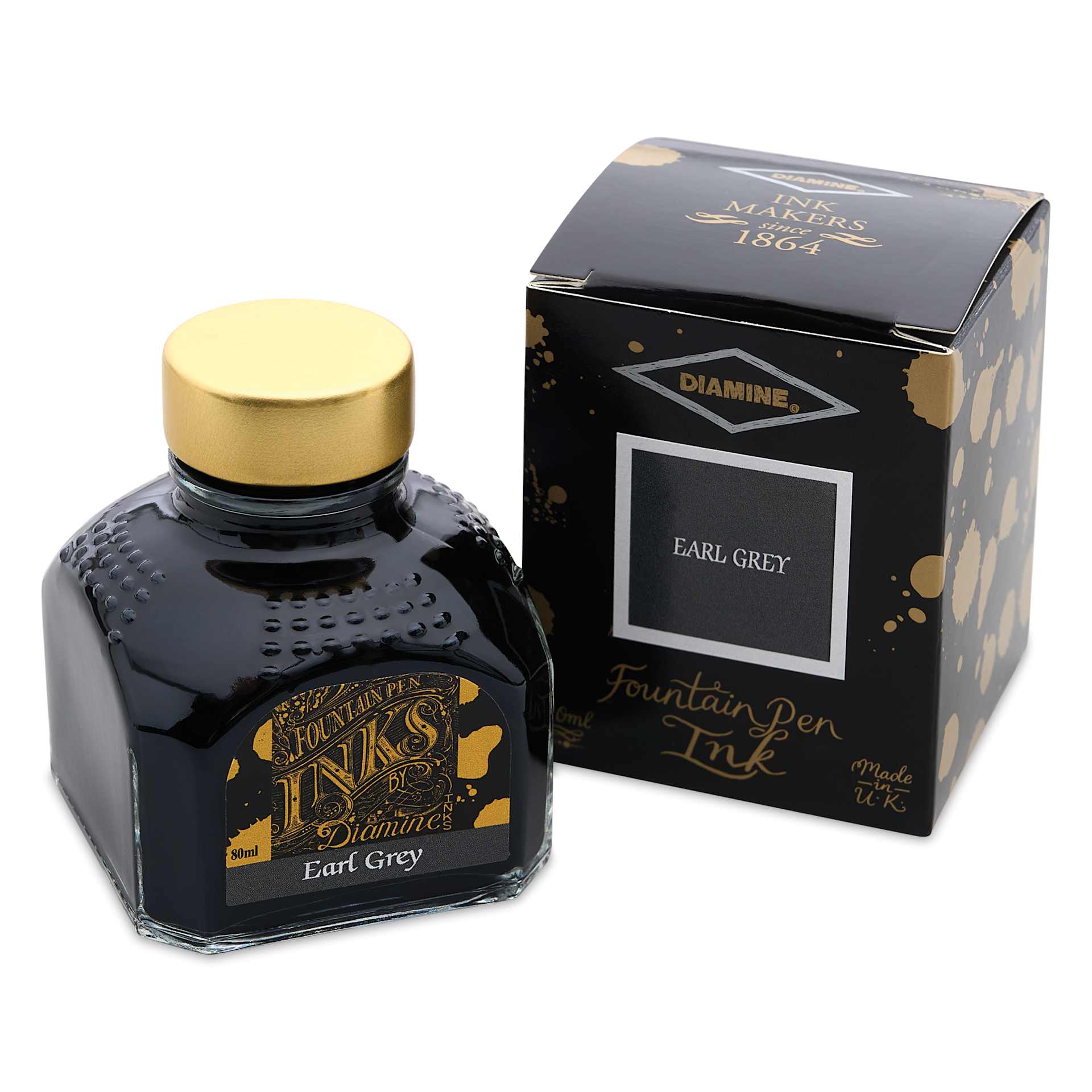 Diamine Fountain Pen Ink - Earl Grey, 80 ml bottle and packaging