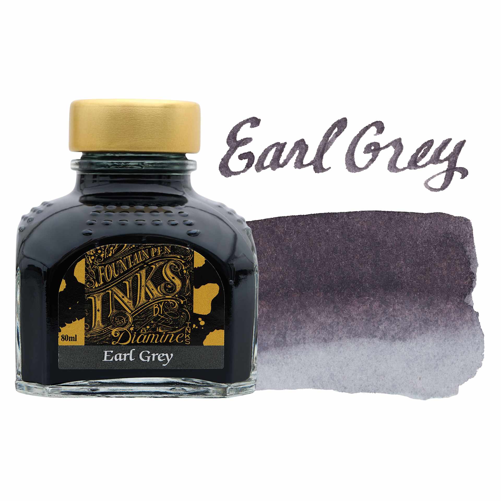Diamine Fountain Pen Ink - Earl Grey, 80 ml bottle with swatch