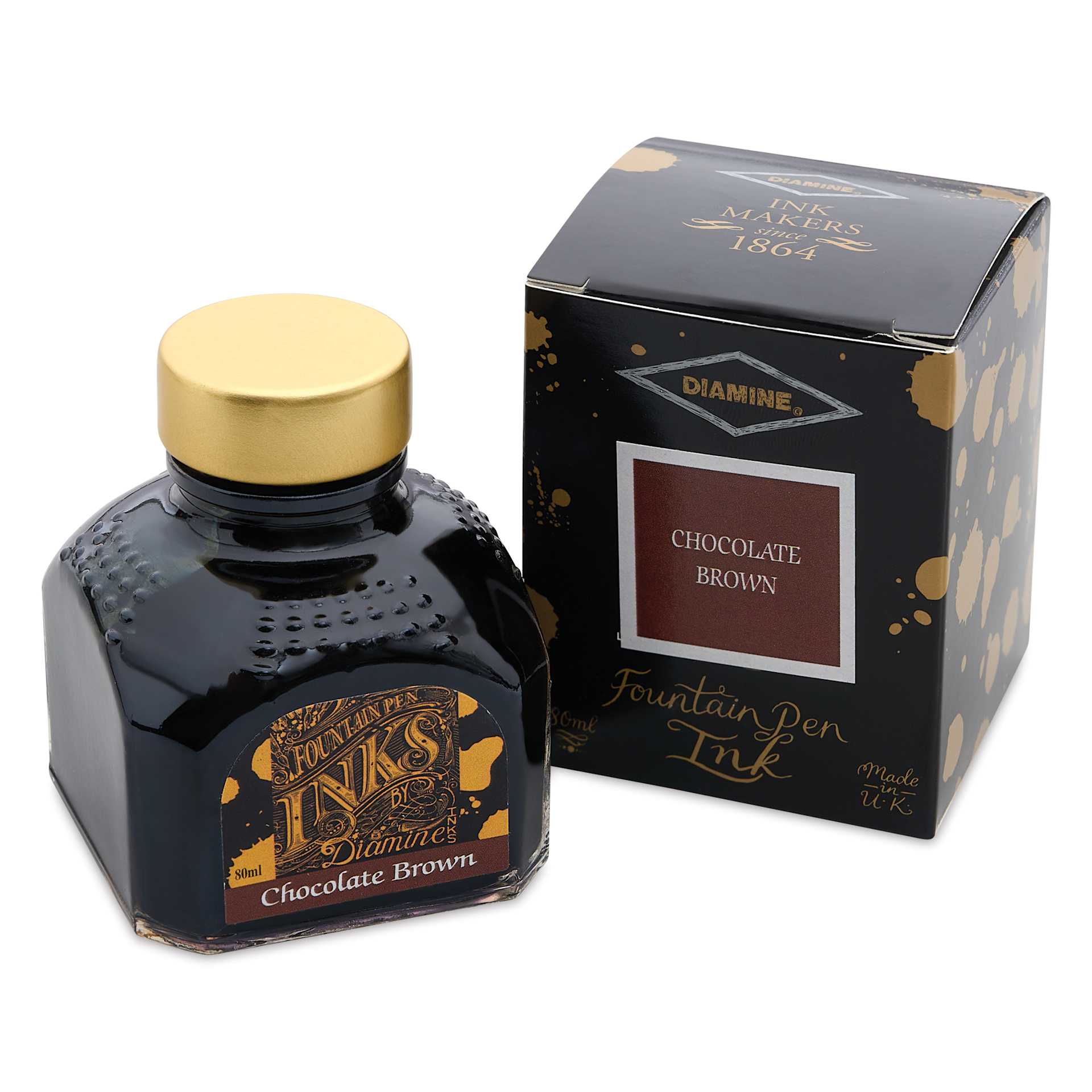 Diamine Fountain Pen Ink - Chocolate Brown, 80 ml bottle and packaging