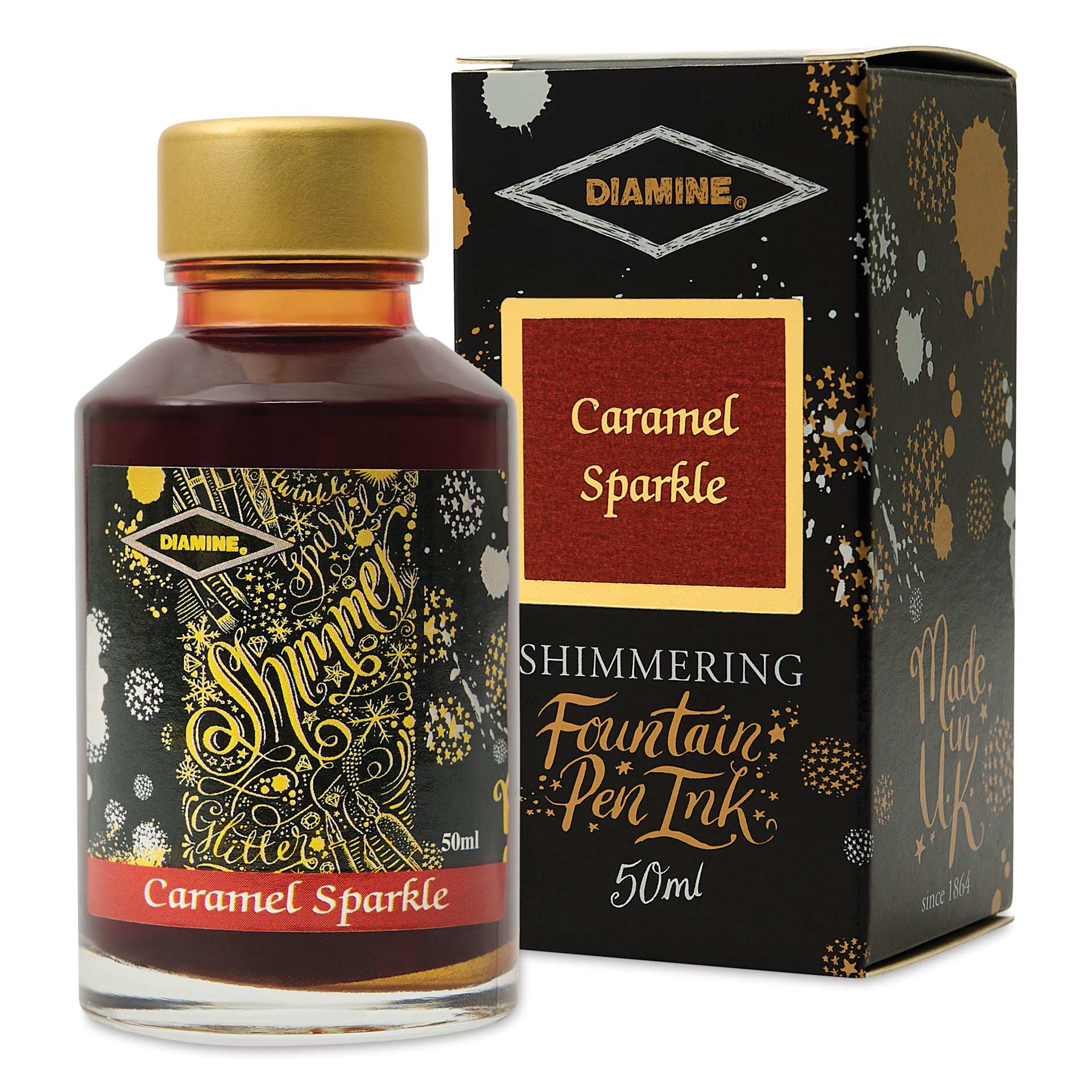 Diamine Shimmer Fountain Pen Ink - Caramel Sparkle, 50 ml