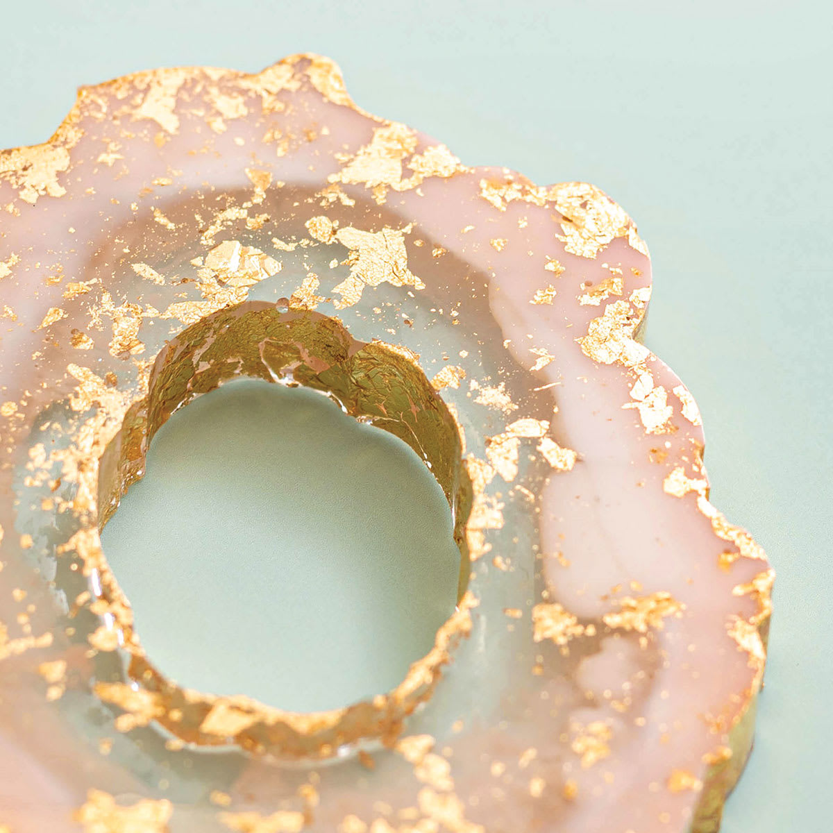 American Crafts Color Pour Geode Mold (example made with colored resin and gold leaf)