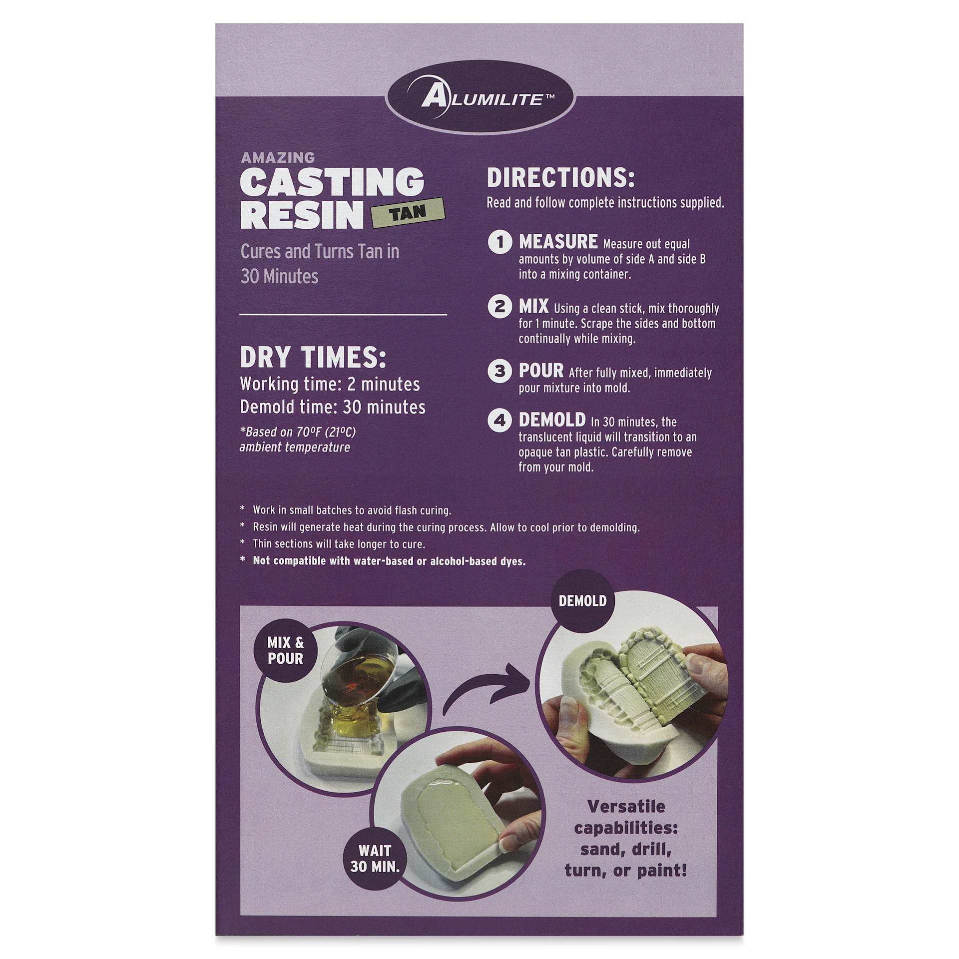 Alumilite Amazing Casting Resin - 32 oz, Tan - back of packaging