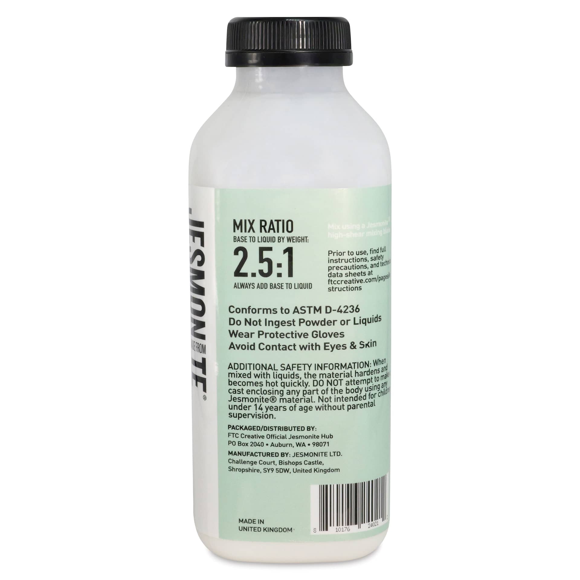 Jesmonite AC100 Eco-Resin - Acrylic Liquid, Medium, 400 g Bottle side view