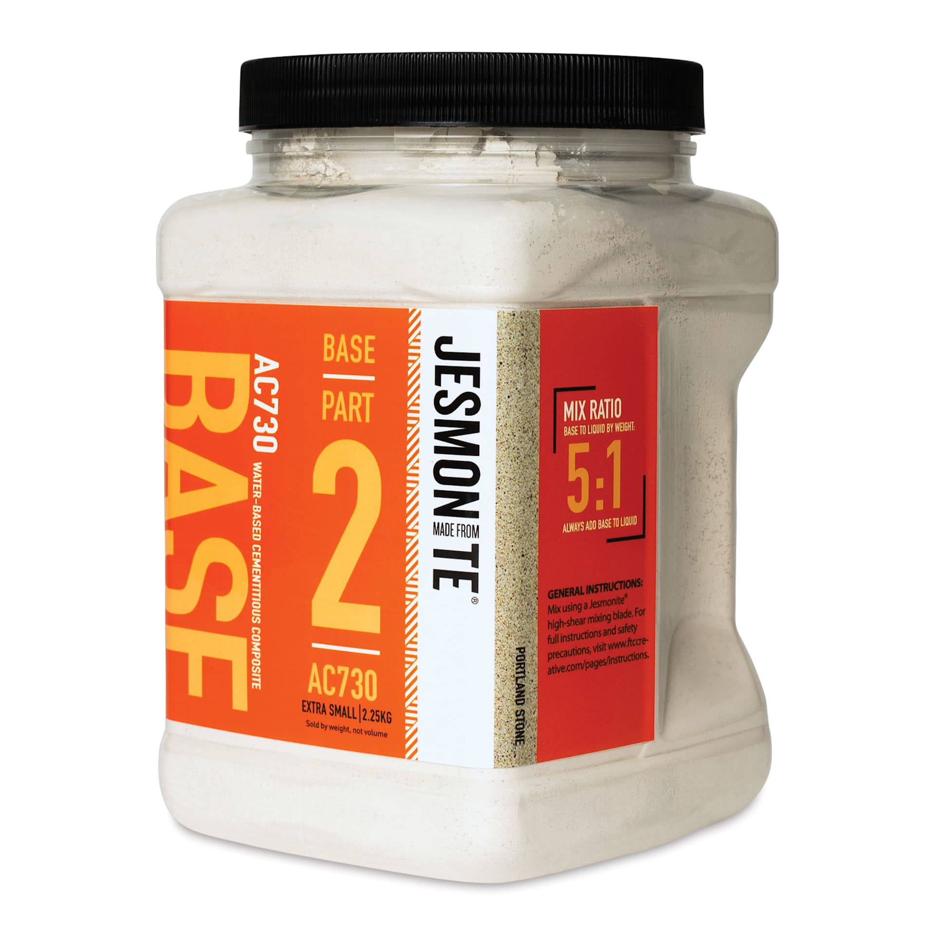 Jesmonite AC730 Micro-Concrete - Base, Portland Stone, XS, 2.25 kg Jar right side of container