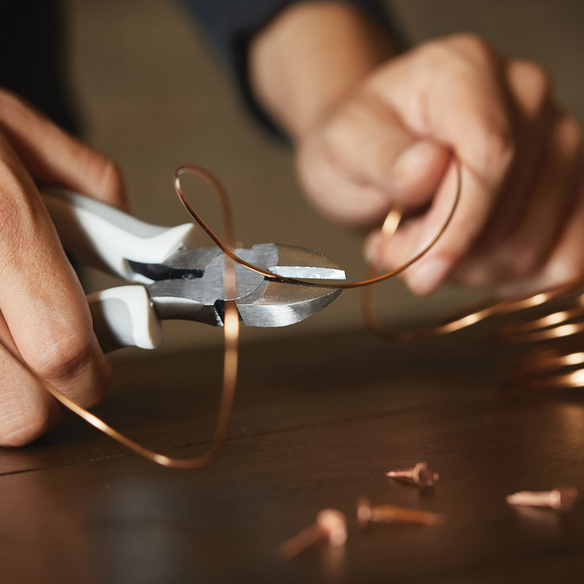 Fiskars Precision Wire Cutter - Closeup of wire being cut with Wire Cutter
