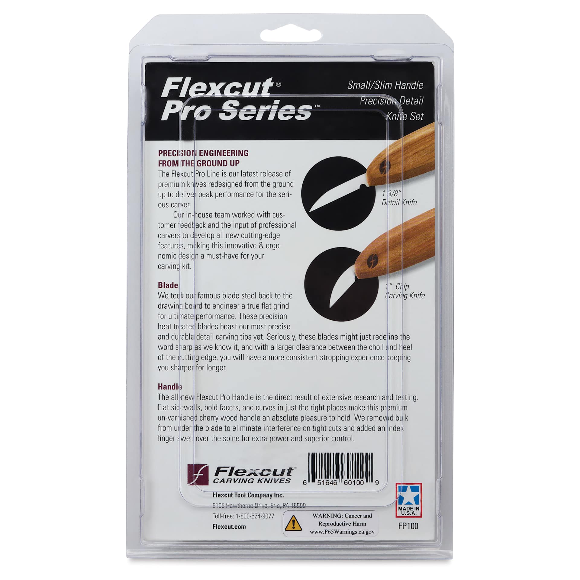 Flexcut Pro Series Slim Handle Precision Detail Knife Set - Set of 2, back of packaging