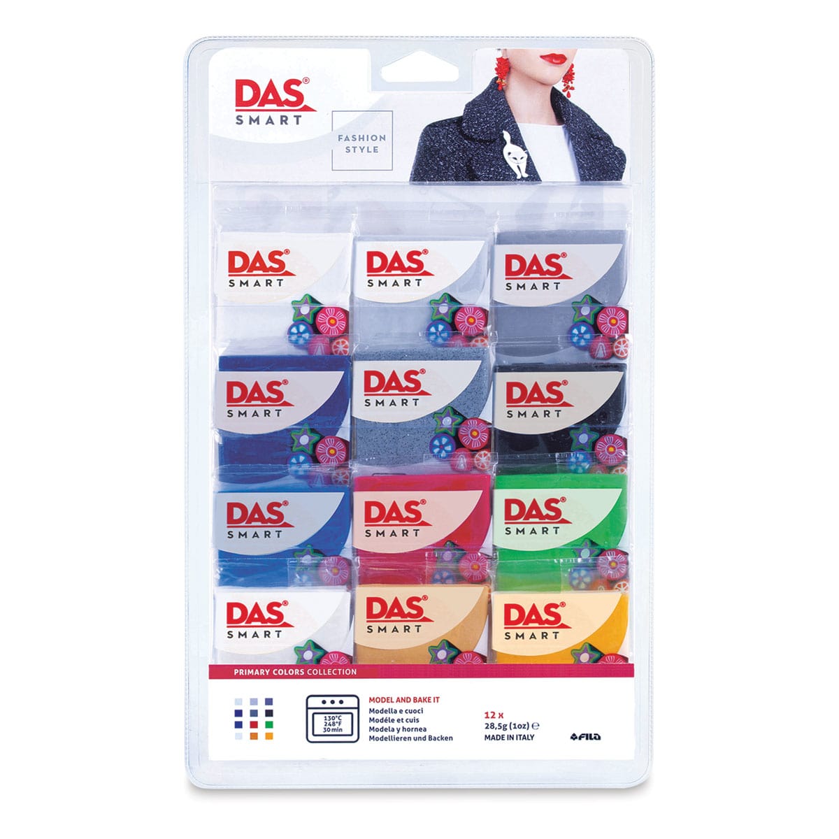 DAS Smart Polymer Clays - Primary Colors, Set of 12 (front of package) DAS Smart Polymer Clays - Primary Colors, Set of 12 (front of package)