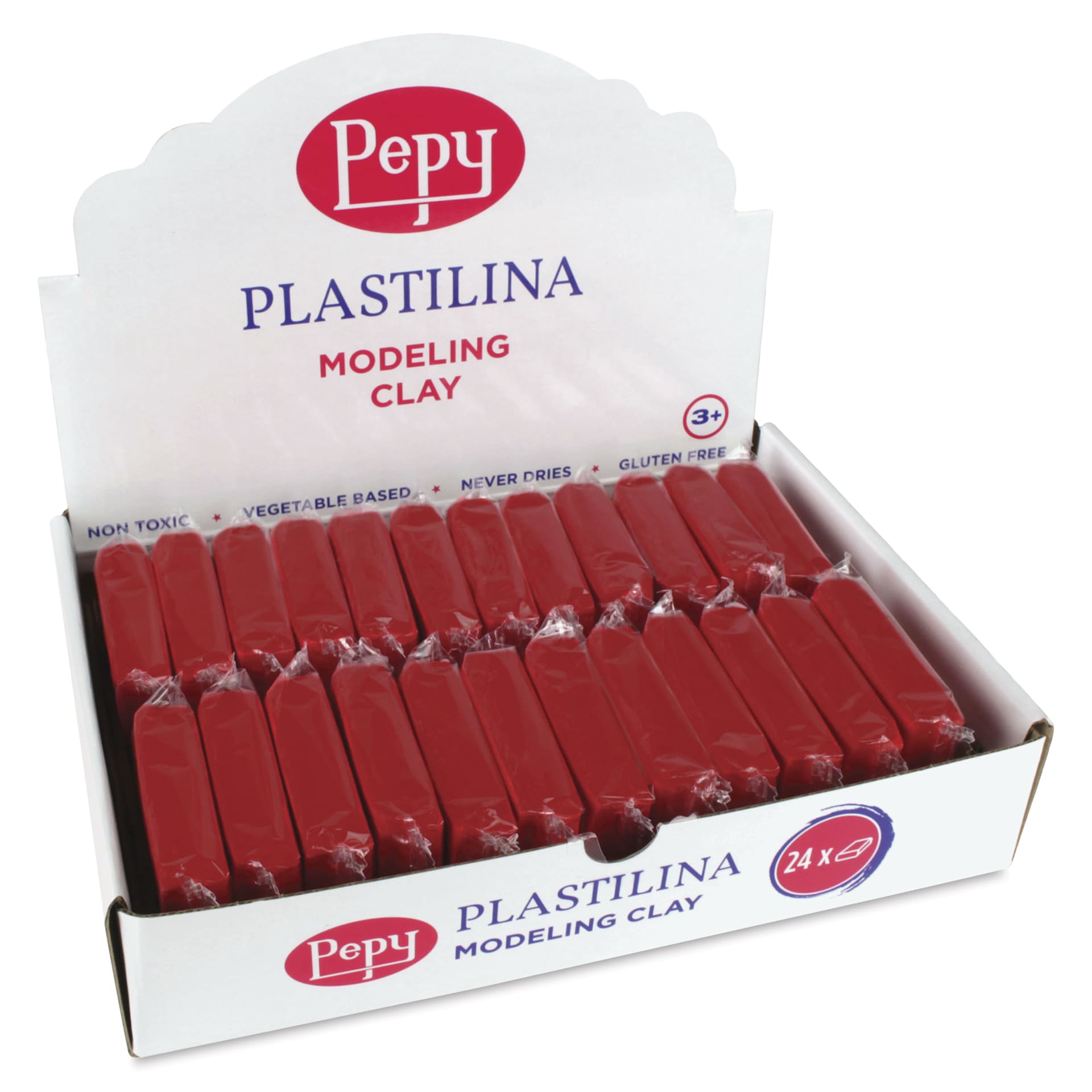 Pepy Plastilina Modeling Clay - Red, 1.4 oz, Pkg of 24 - front of packaging