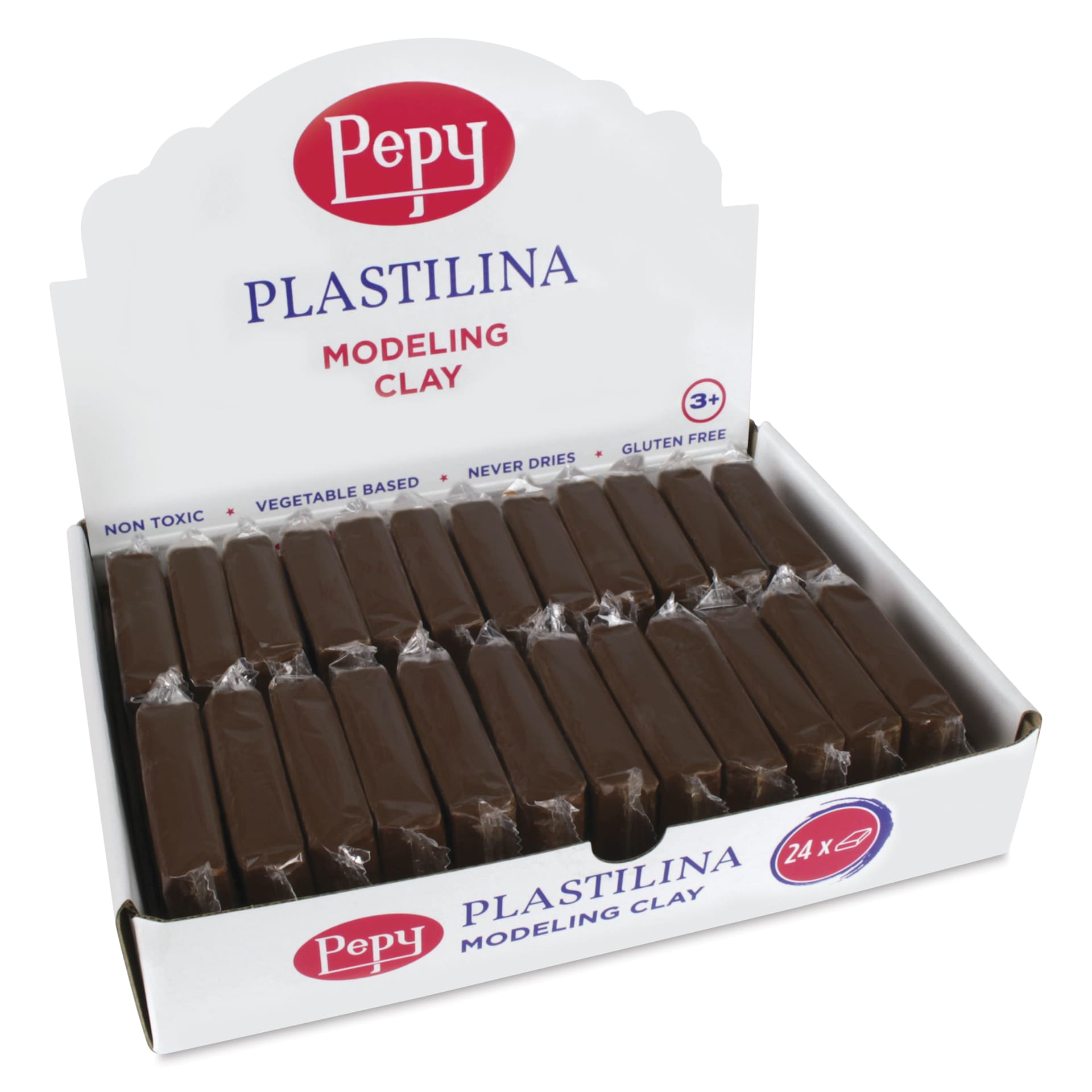 Pepy Plastilina Modeling Clay - Brown, 1.4 oz, Pkg of 24 - front of packaging