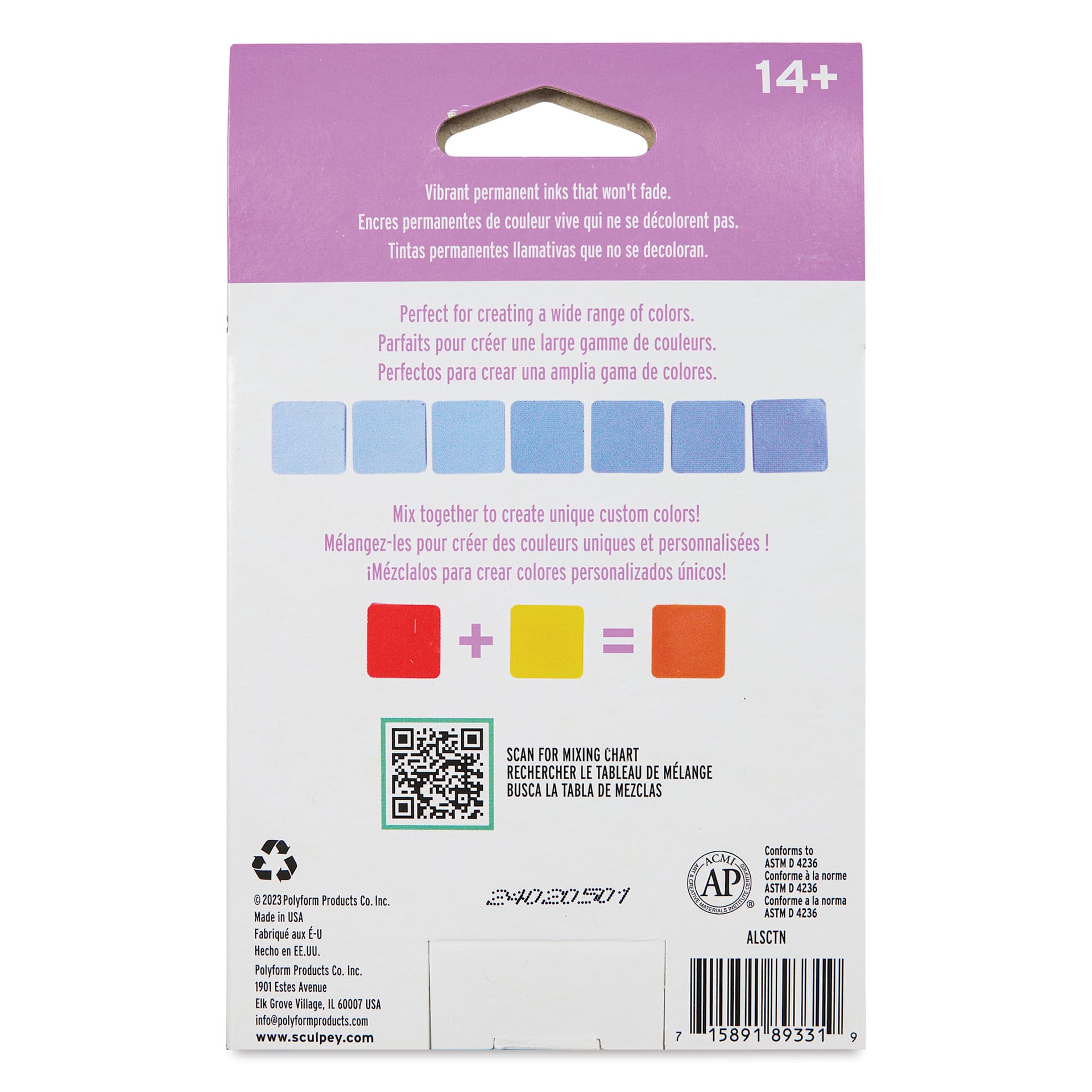 Sculpey Color Tints - Primary Colors, Set of 3 - back of packaging