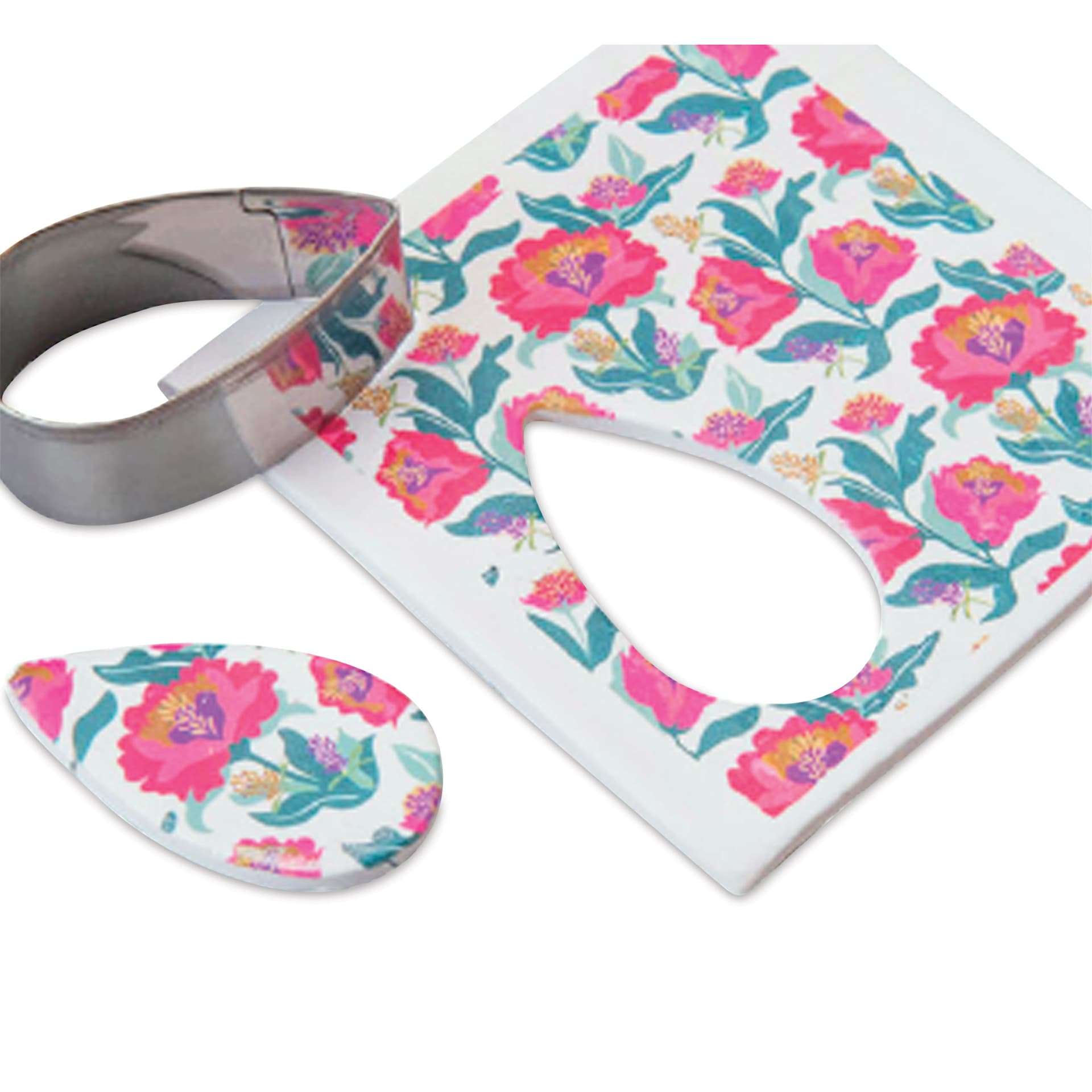 Sculpey Clay Transfers - Pkg of 4, Botanicals being shaped with clay cutter (not included)