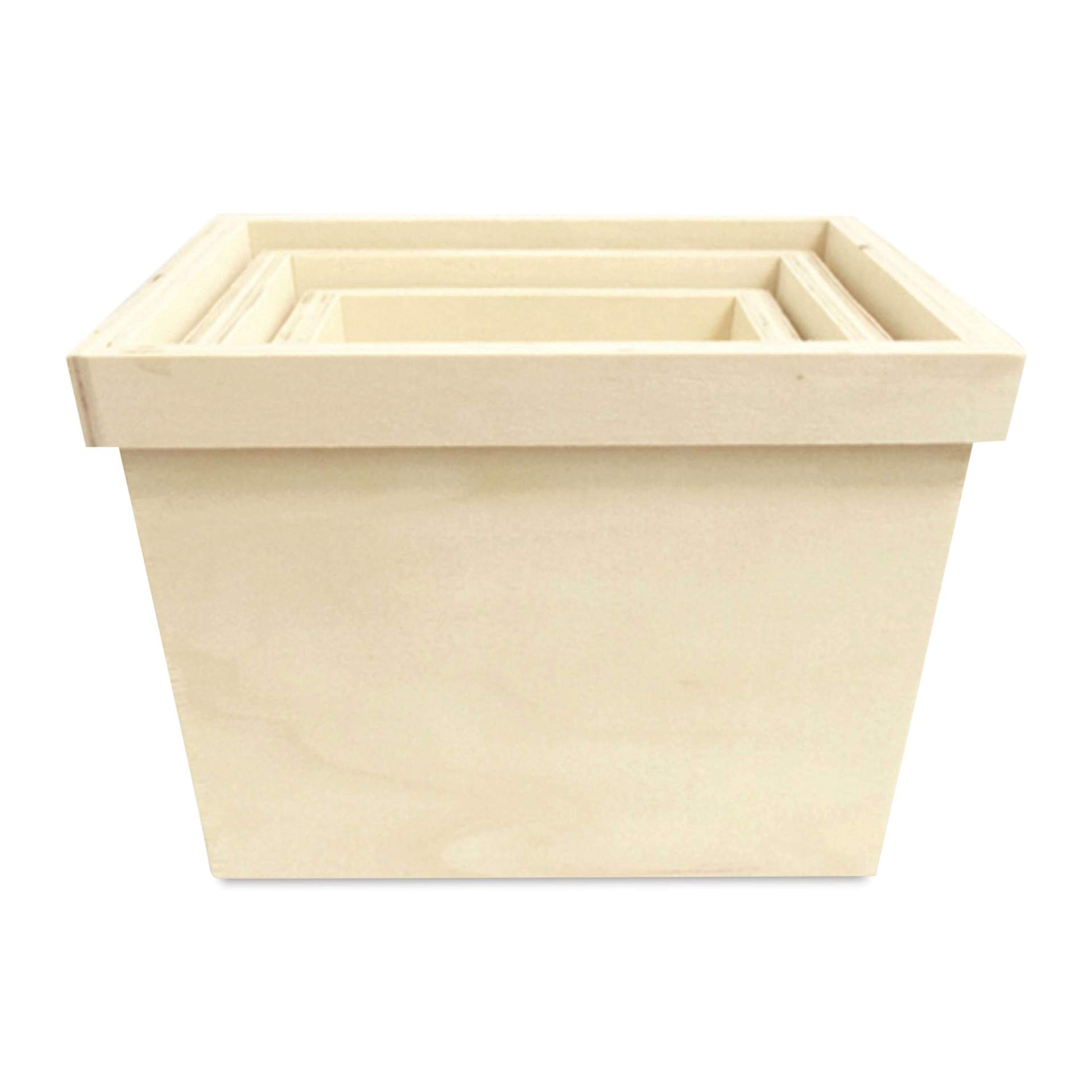 Craft Medley Wood Garden Pots - Set of 3, Squares (Pots stacked inside each other)
