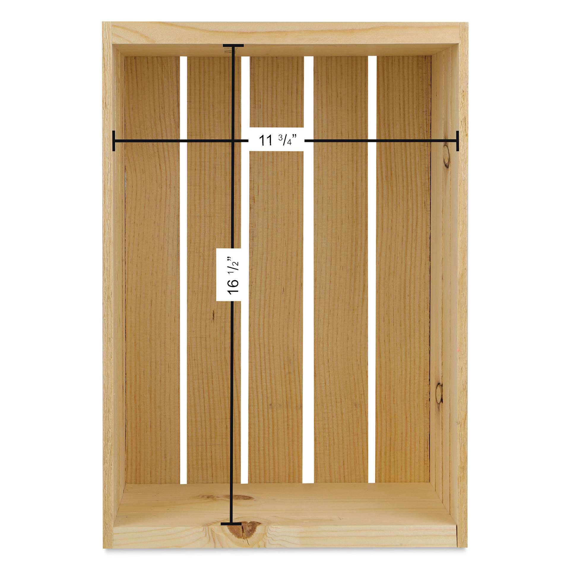 Good Wood by Leisure Arts Pine Crate - Unfinished, displaying interior measurements shown from above