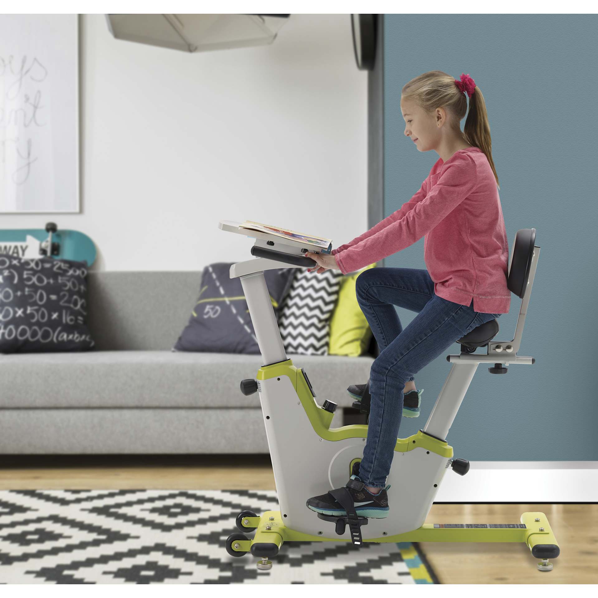 Copernicus Classroom Cruiser Learning Bike - Grades 3-6 with Desktop, girl on bike