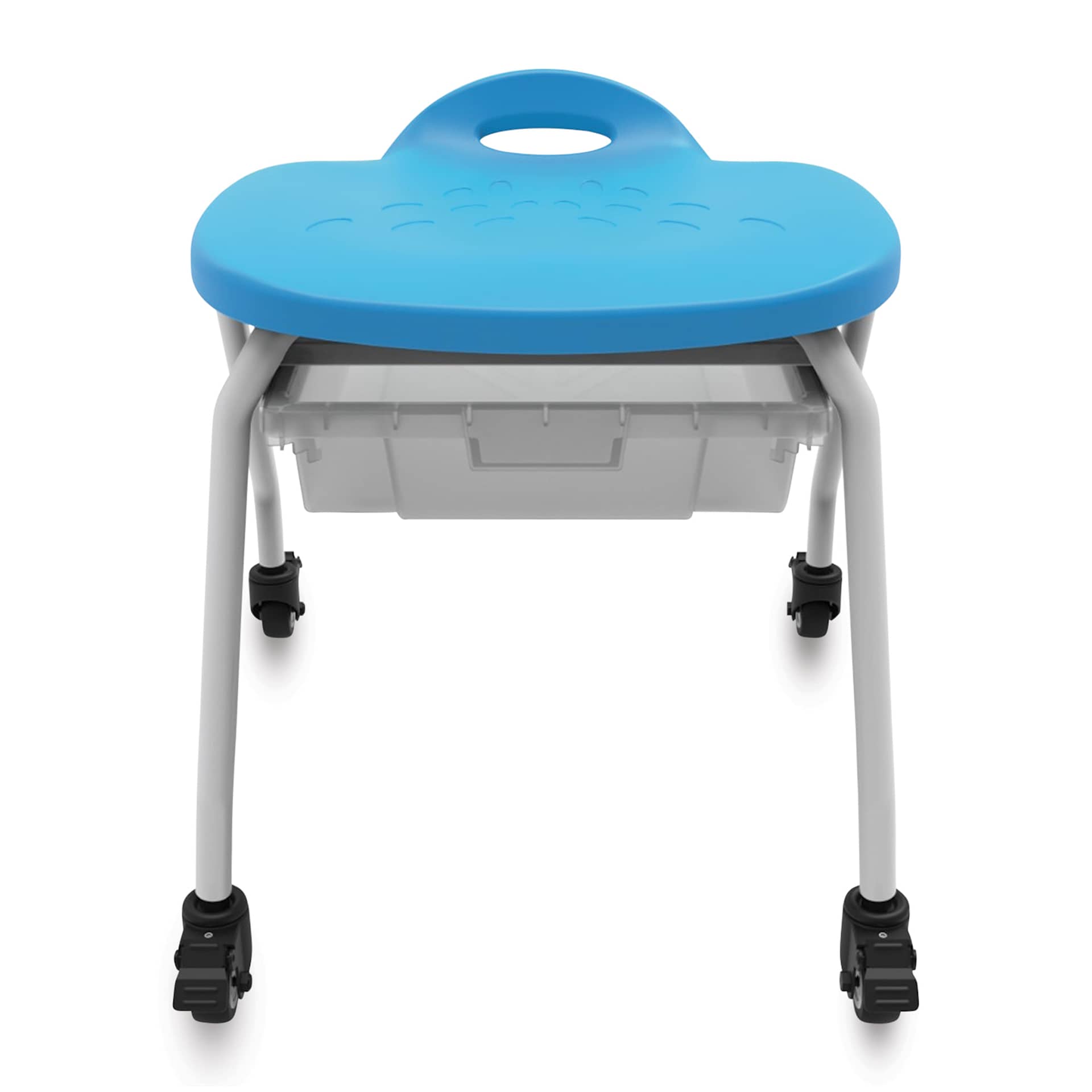  Stackable Classroom Stool with Wheels and Storage, front view of the stool. 