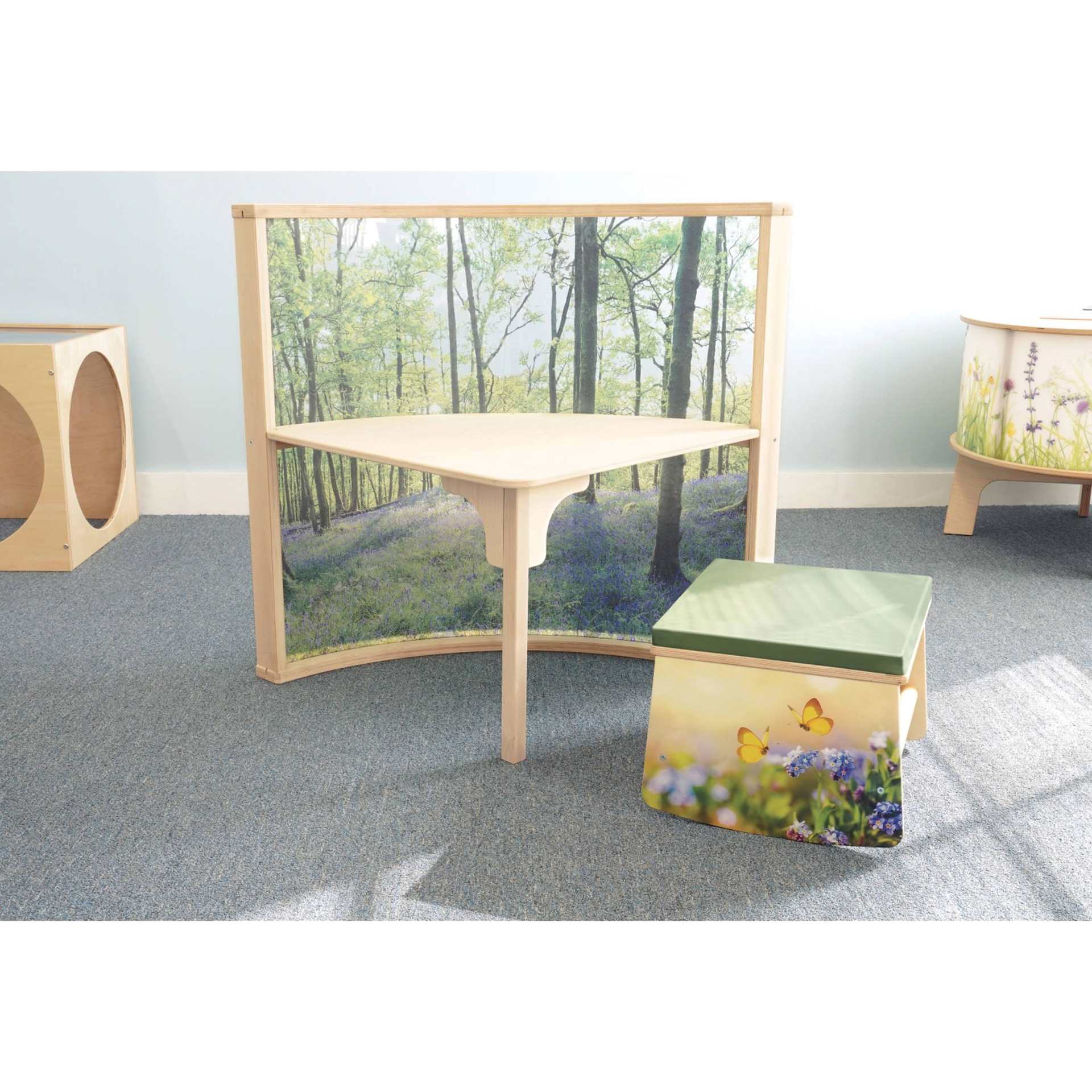 Whitney Brothers Nature View Pod Rocker Stool, next to desk 
