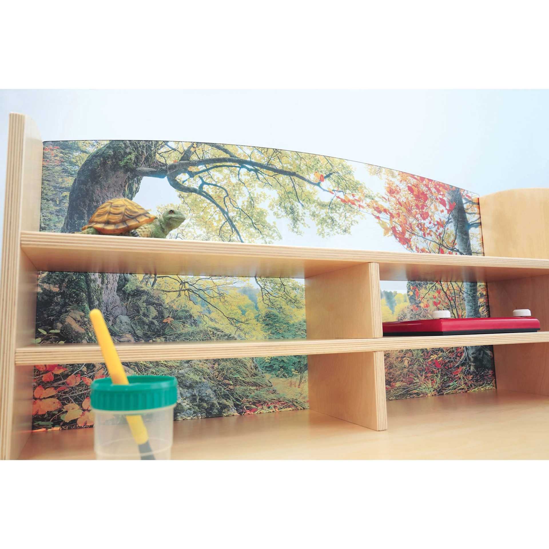 Whitney Brothers Nature View Writing Center, close up of the storage compartments 