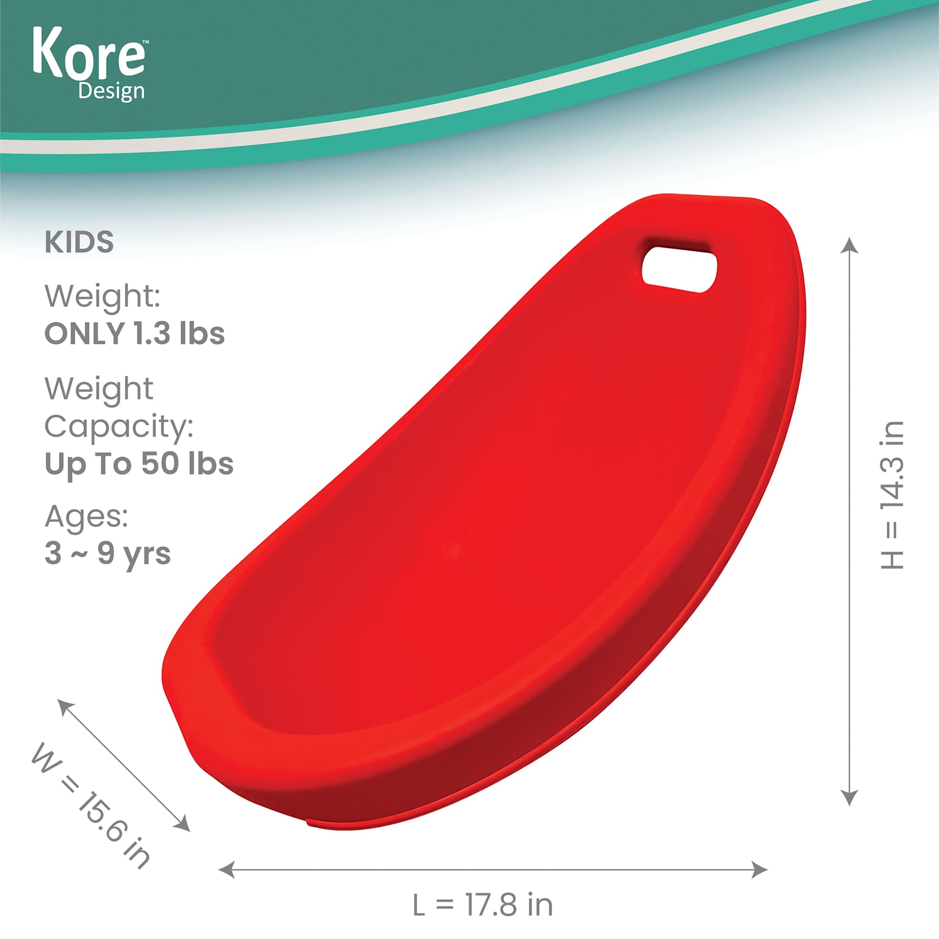 Kore Design Scoop Rockers - Kids, Red with dimensions