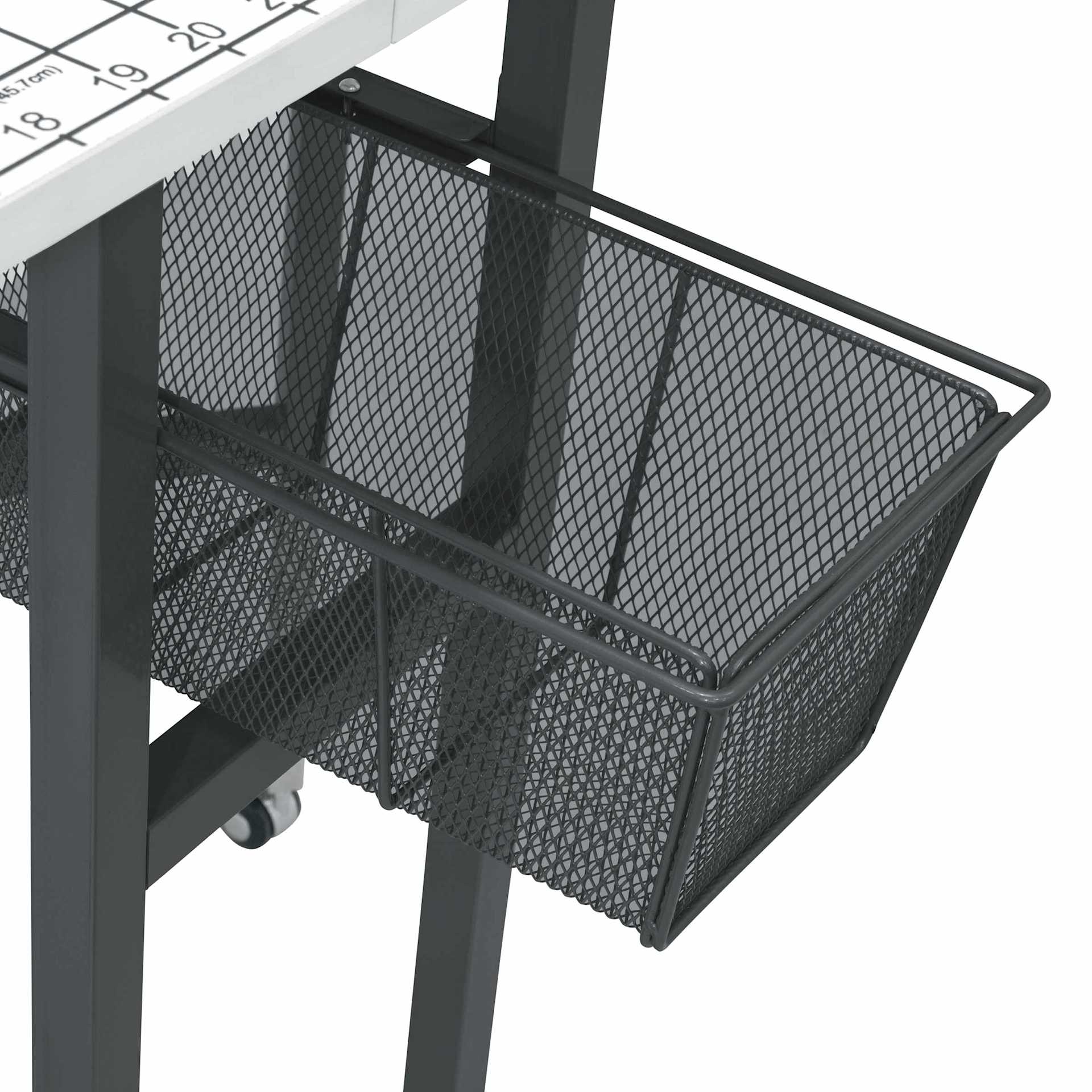 Studio Designs Sew Ready Cutting Table with Grid - Charcoal/White, basket pulled out