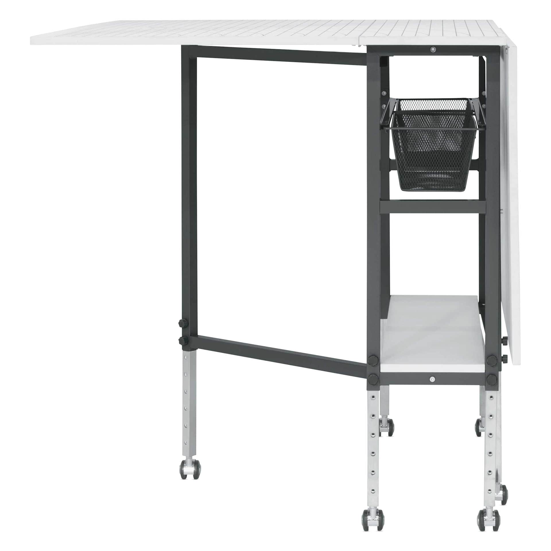 Studio Designs Sew Ready Cutting Table with Grid, Charcoal and White, one panel extended