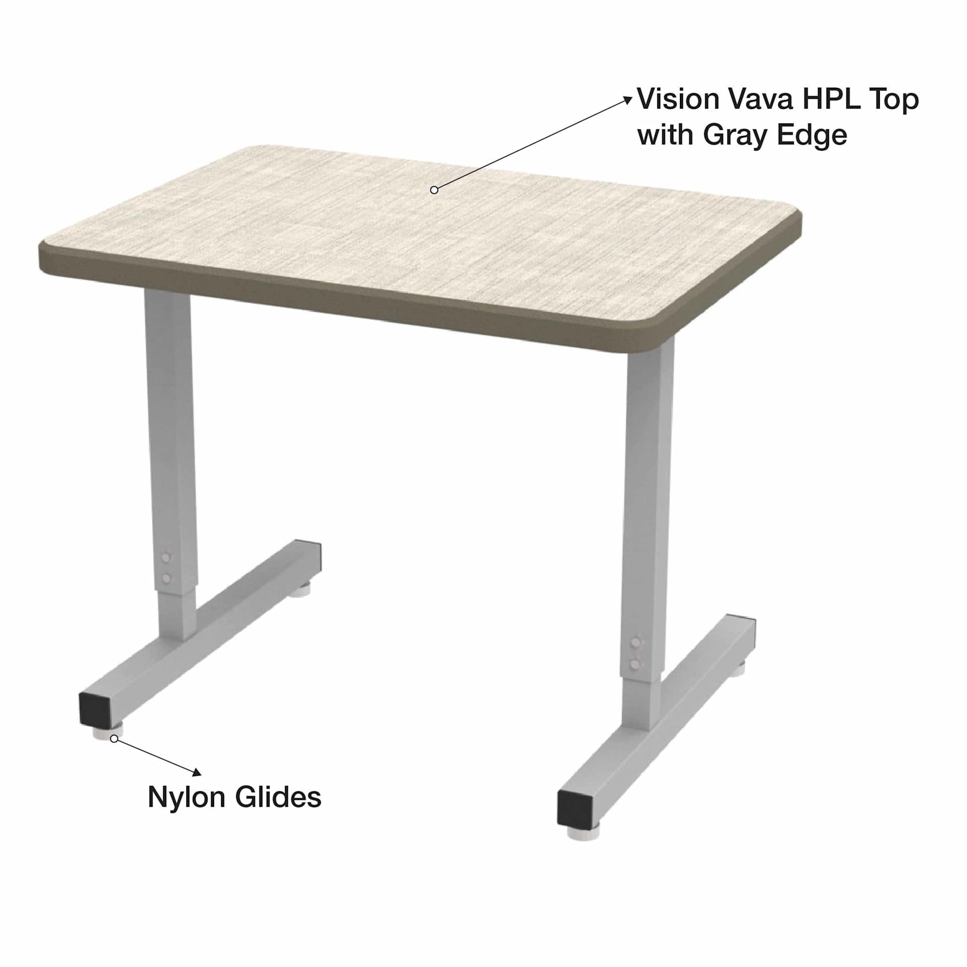 WB Mfg UNE-T Plymouth Desk Vision Vava top with gray edge. Nylon glides at base.