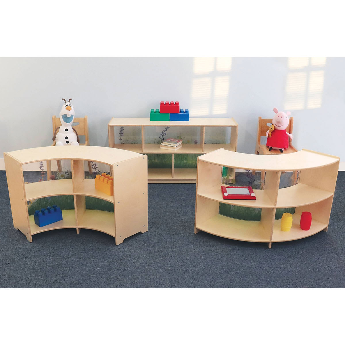 Whitney Brothers Nature View Curve Cabinets (Shown in room, Toys not included)