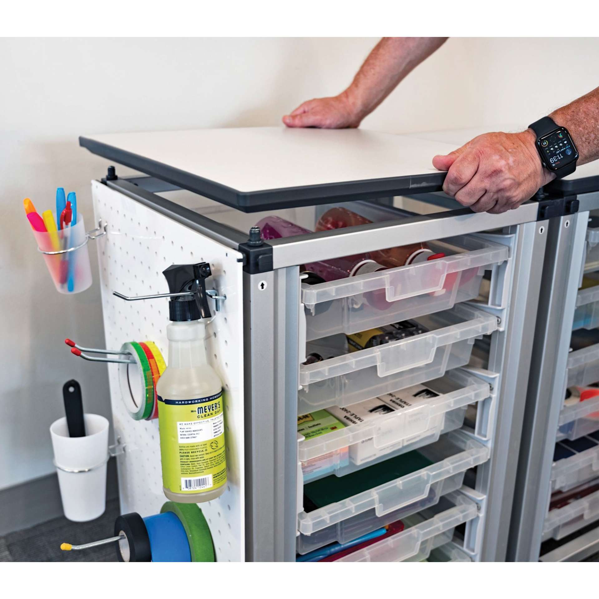Modular Storage Cabinets, demonstration of replacing the top of the module. 