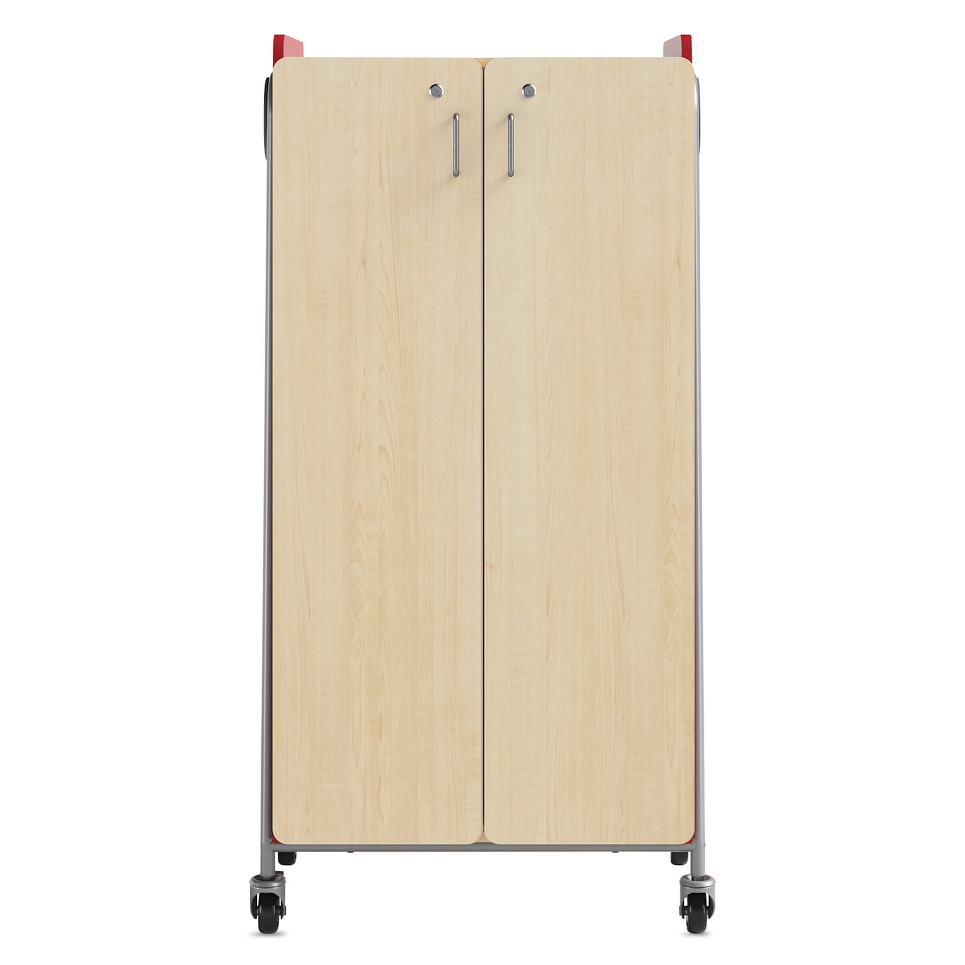 Safco Whiffle Typical 15 Double Storage Cart - Red, front of the cart with double doors closed