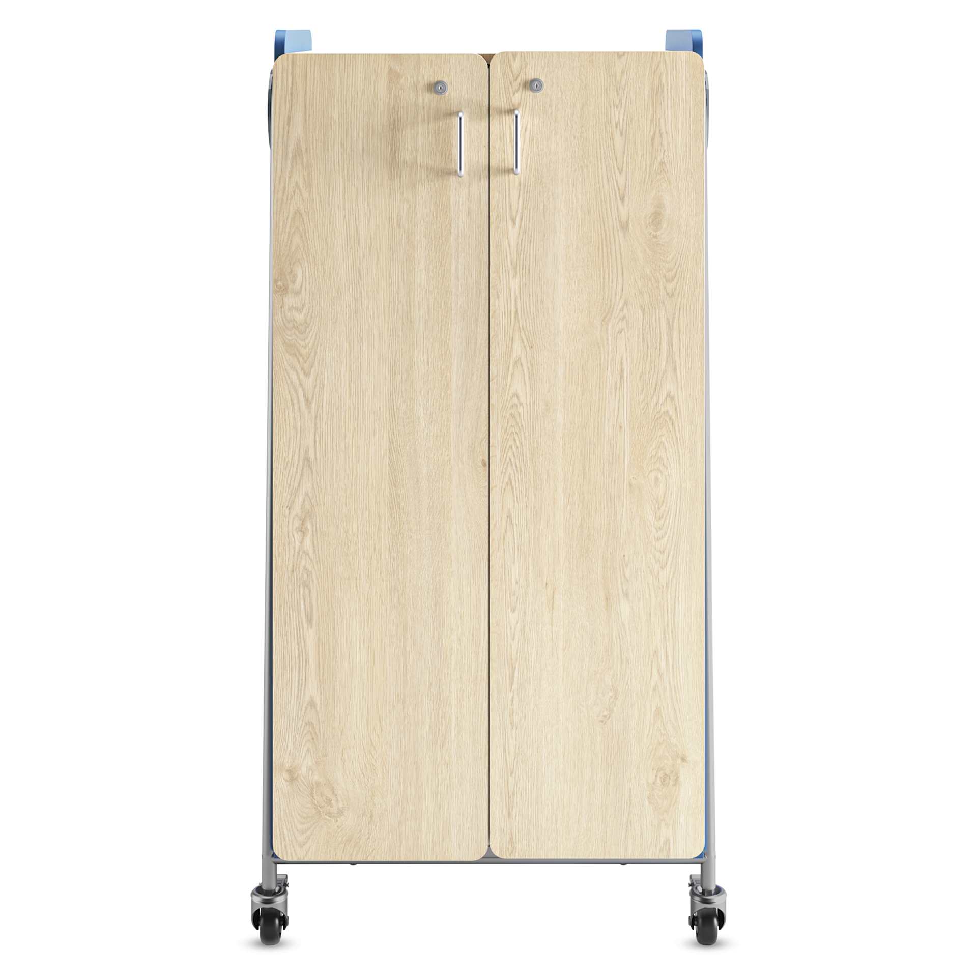 Safco Whiffle Typical 15 Double Storage Cart - Electric Blue, front of the cart with double doors closed