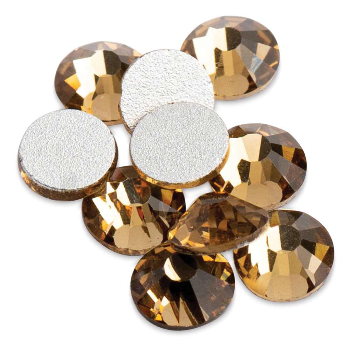 John Bead Crystal Lane Flat Back Rhinestones - Light Colorado Topaz, 4.7 mm, (Close-up of front and back of rhinestones)