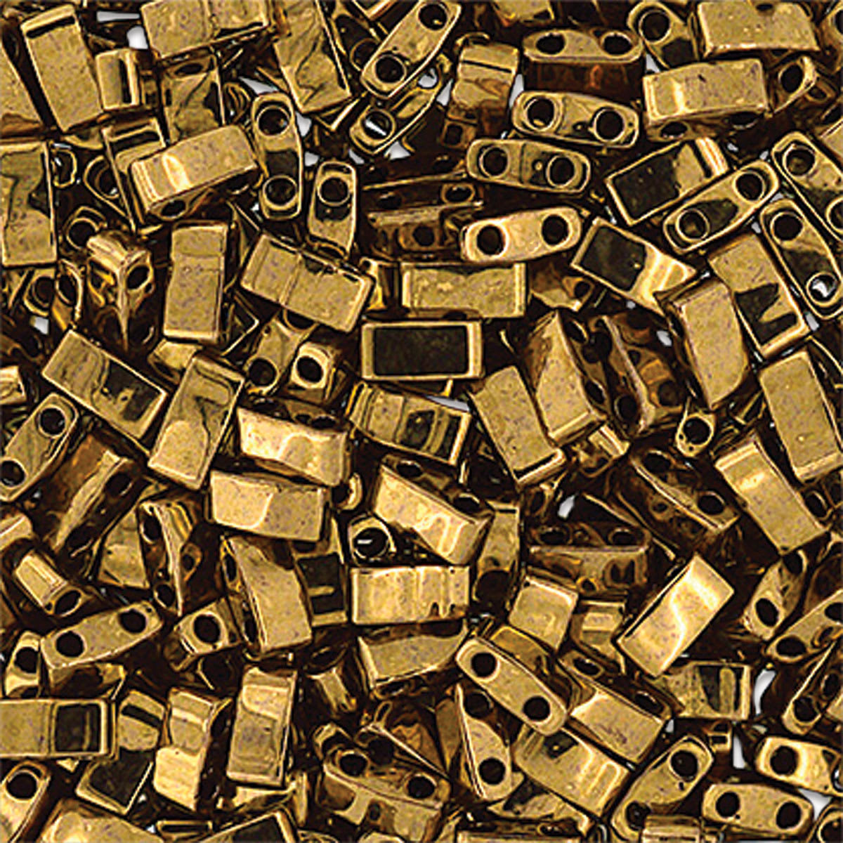 John Bead Miyuki Half Cut Tila Beads - Dark Bronze, Opaque Metallic, 5 mm x 2.3 mm (Close-up of beads)