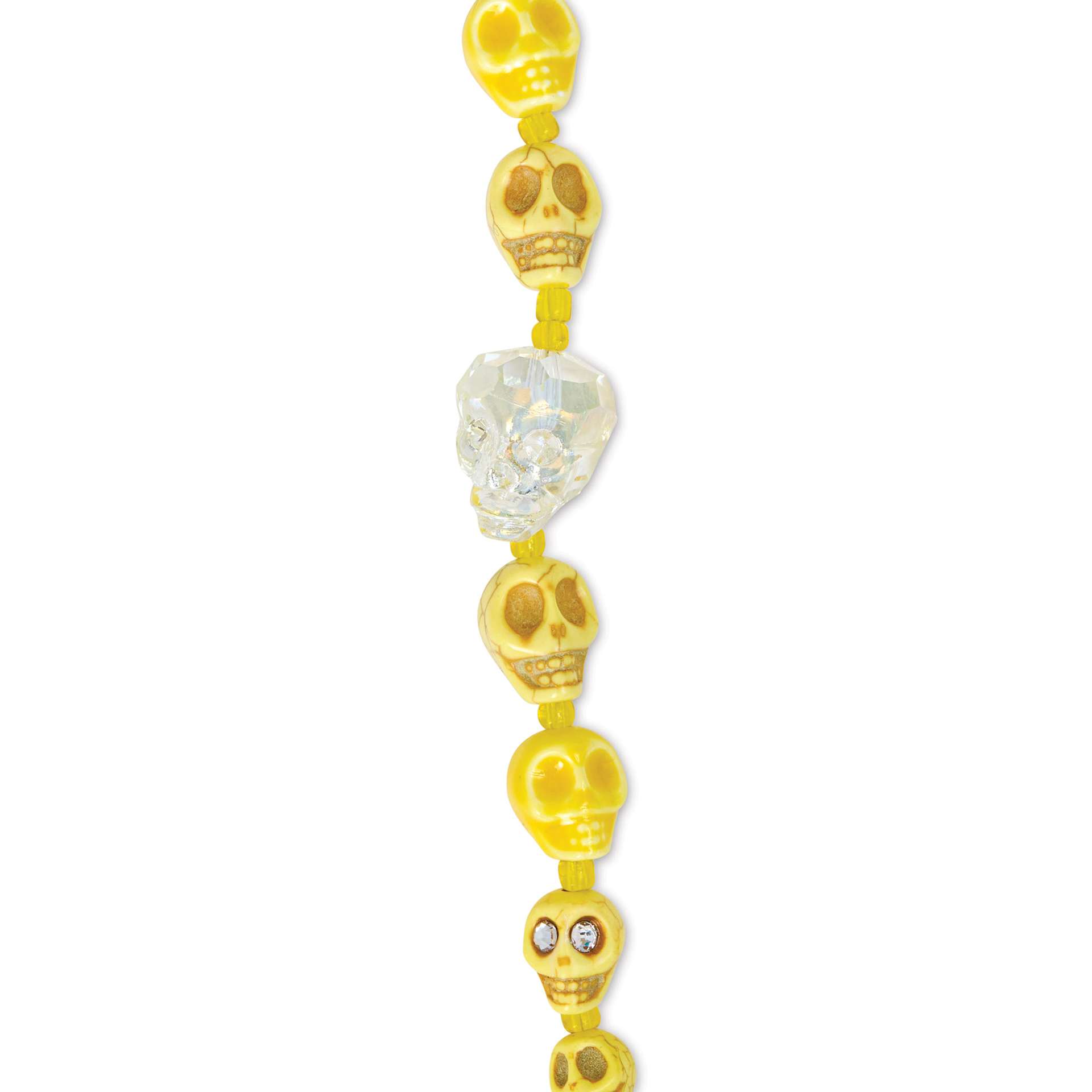 John Bead Assorted Skull Bead Strand - Yellow, 6-1/2" Length, close-up