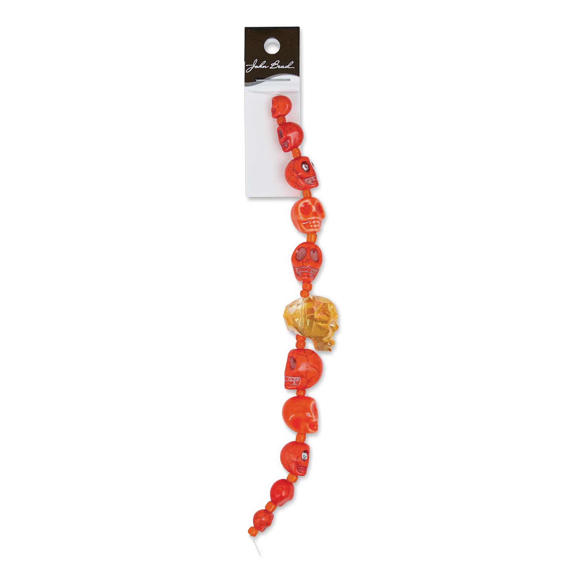 John Bead Assorted Skull Bead Strand - Orange, 6-1/2" Length