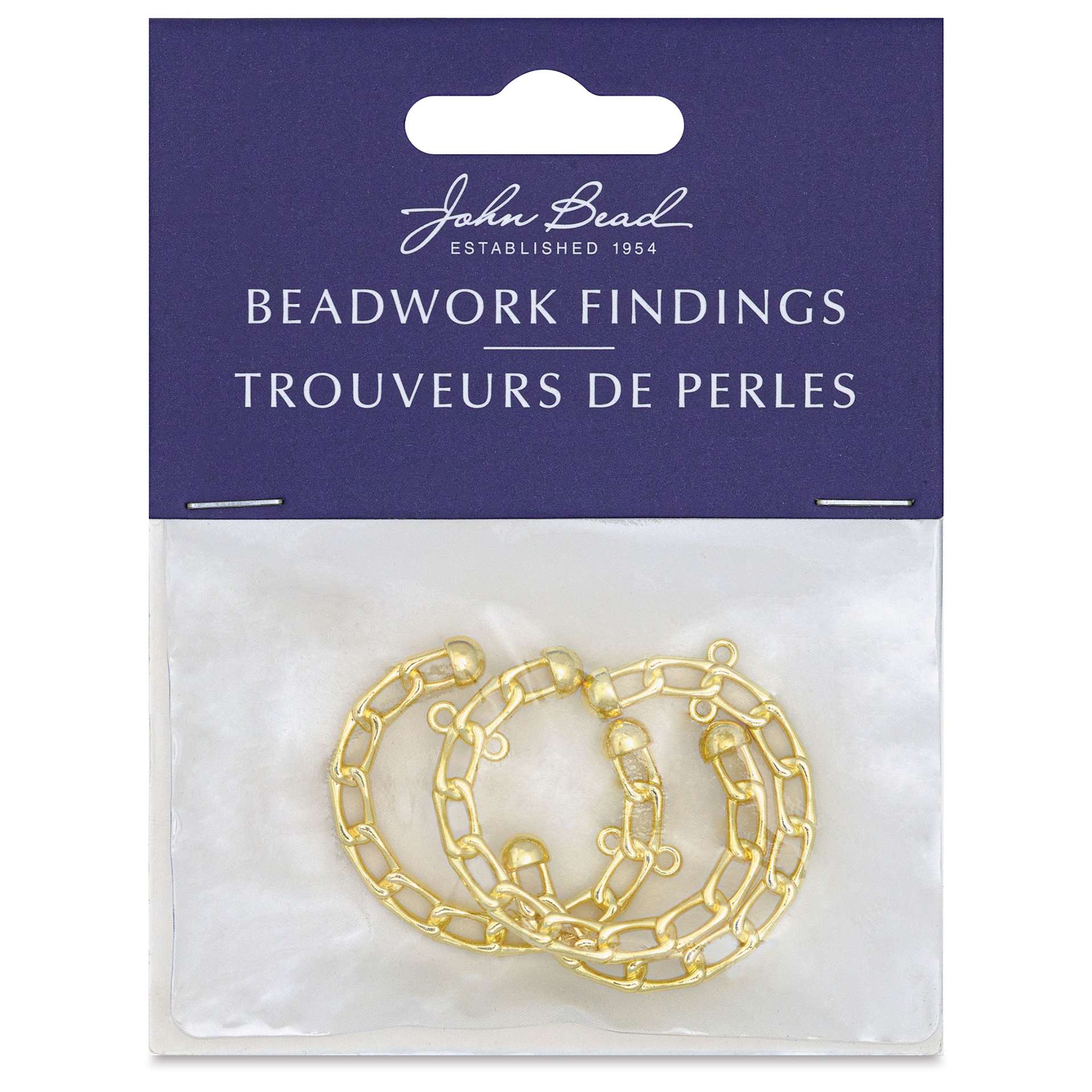John Bead Beadwork Findings - Gold Chain Half Circle, Pkg of 3, front of package