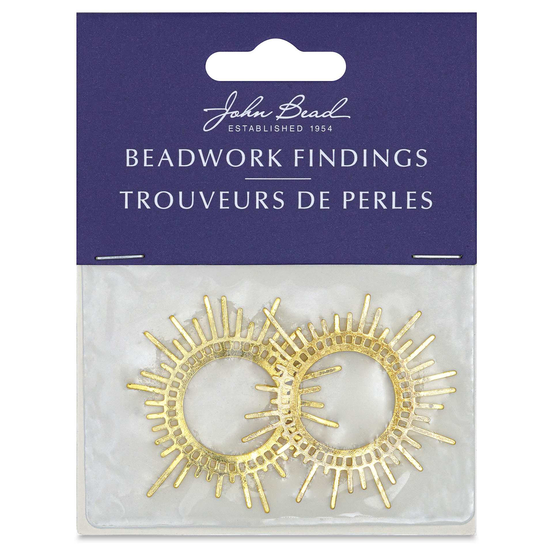 John Bead Beadwork Findings - Gold Sun, Pkg of 2, front of package