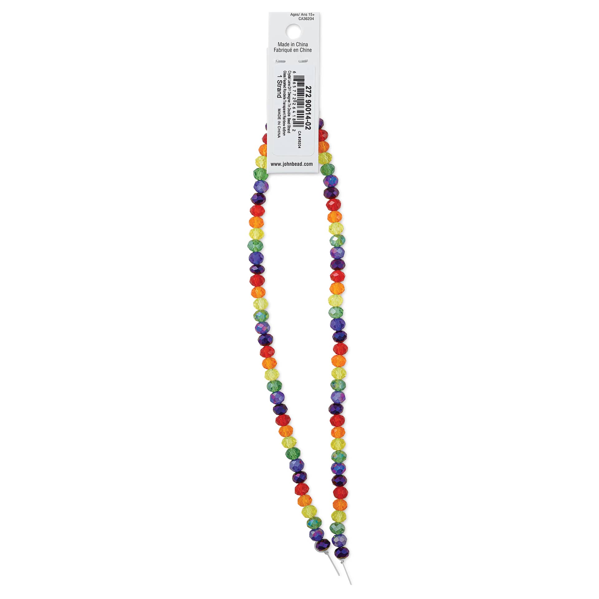 John Bead DIY Designer Glass Bead Strand - Transparent Rainbow Mix back of packaging