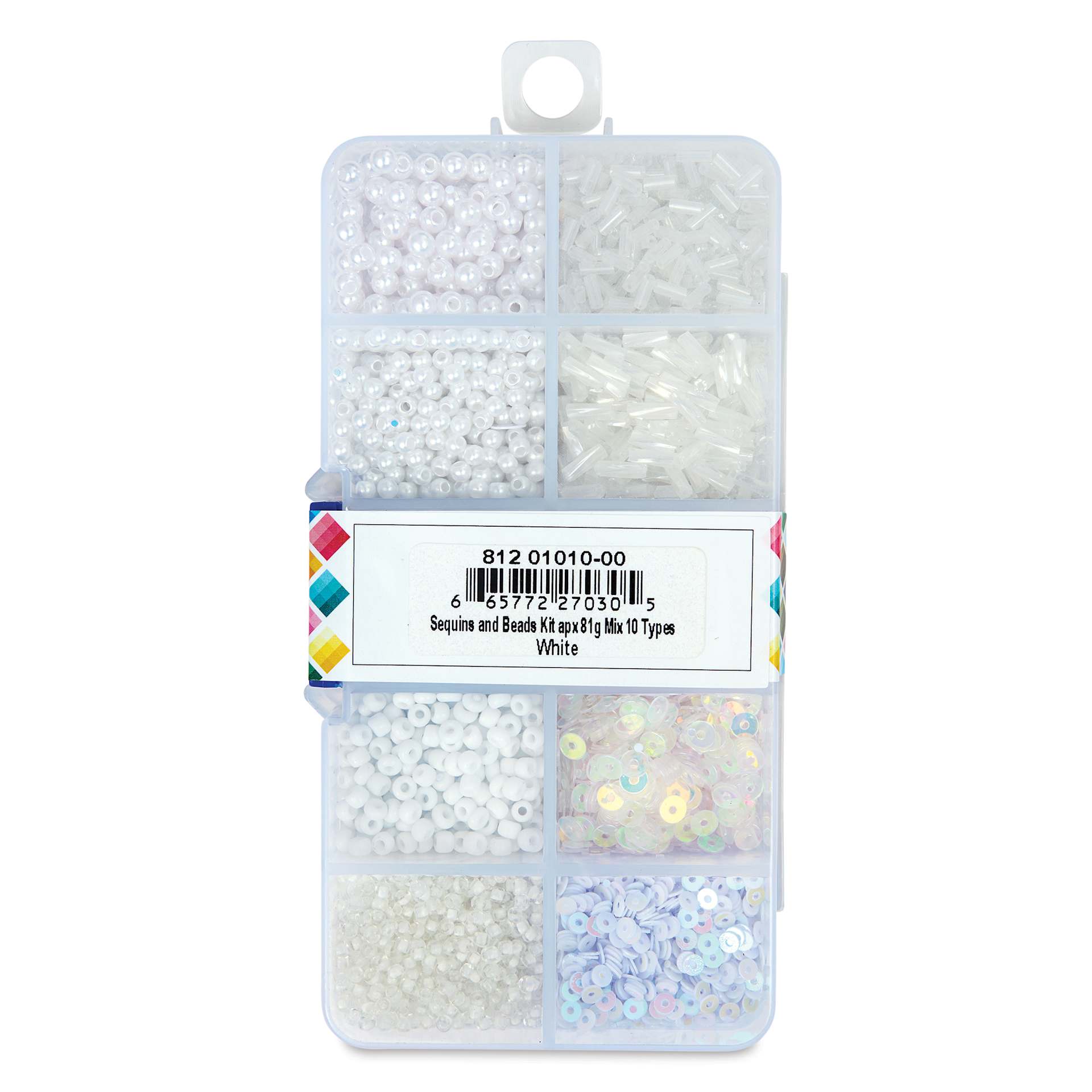 John Bead Sequins & Beads Kit - White, 81 g back of packaging
