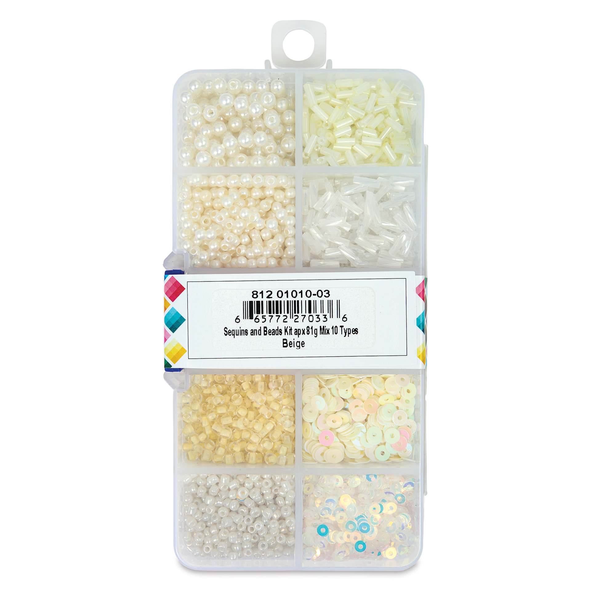 John Bead Sequins & Beads Kit - Beige, 81 g back of packaging