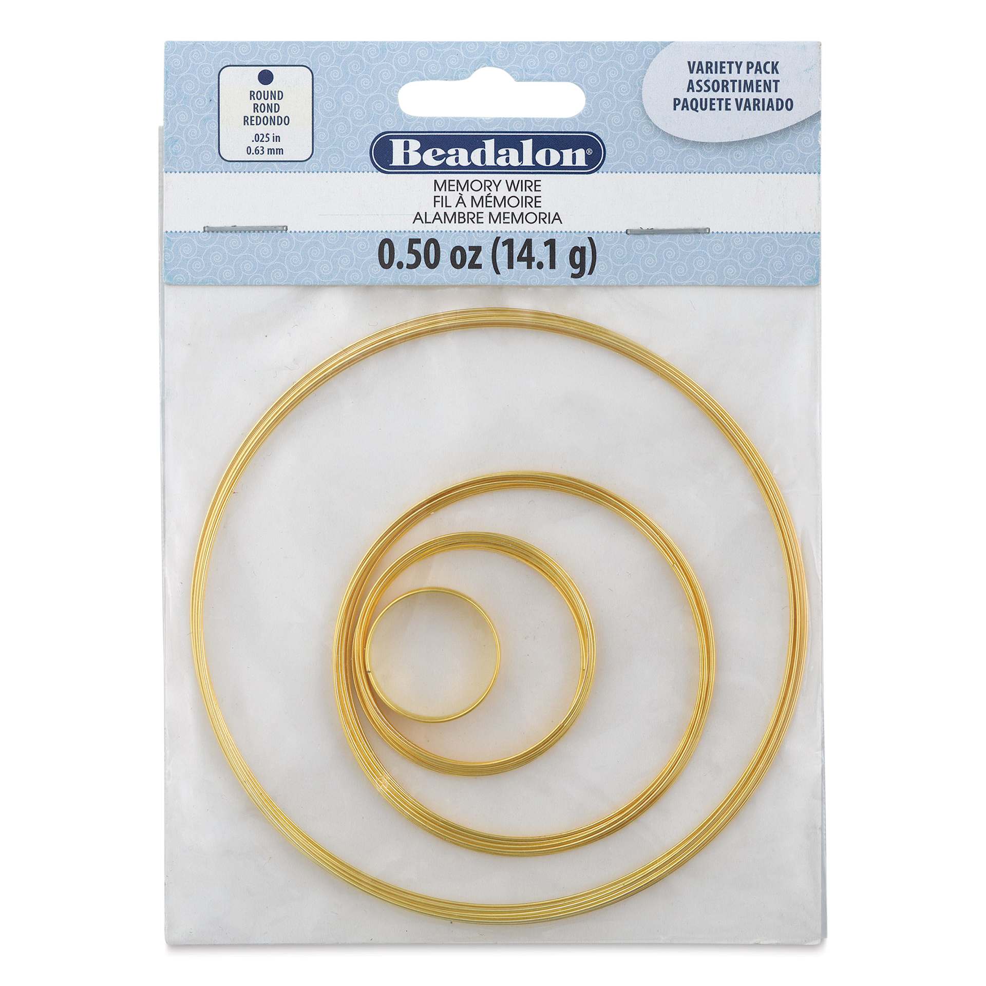 Beadalon Plated Memory Wire - Assorted Sizes, Gold, 1/2 oz front of packaging