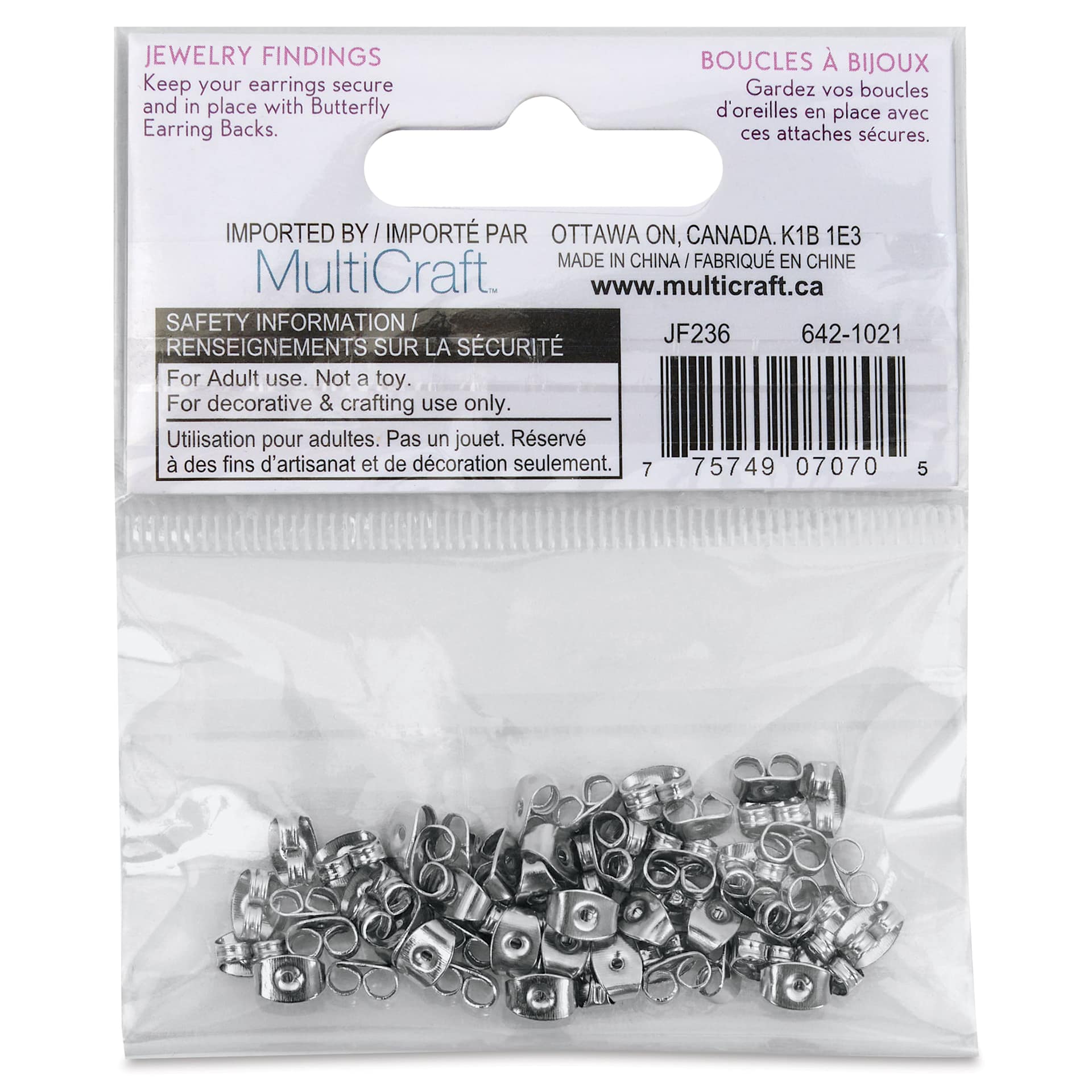 Craft Medley Butterfly Earring Backs back of packaging