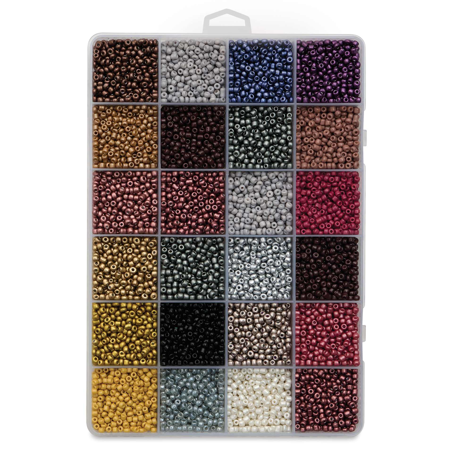 John Bead Color Mix Seed Bead Box - Rustic Cobblestones, Set of 24, lid removed